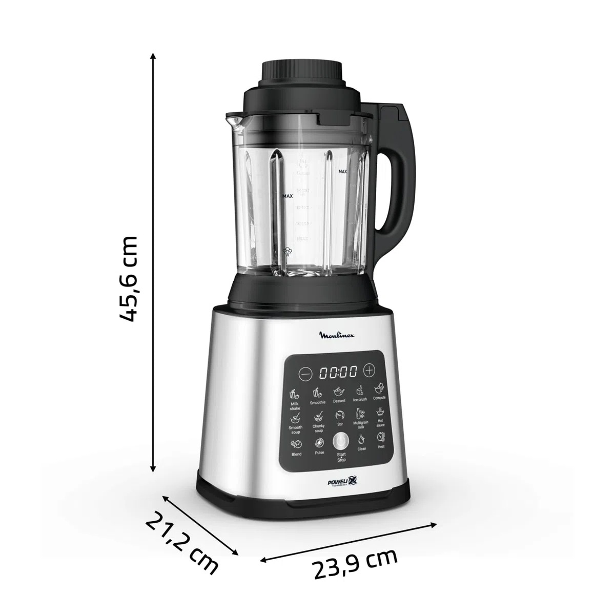Moulinex Perfectmix Cook, Blender chauffant haute performance, 10 programmes auto, Recettes chaudes et froides, 1 400 W, panier vapeur, LM83SD10
