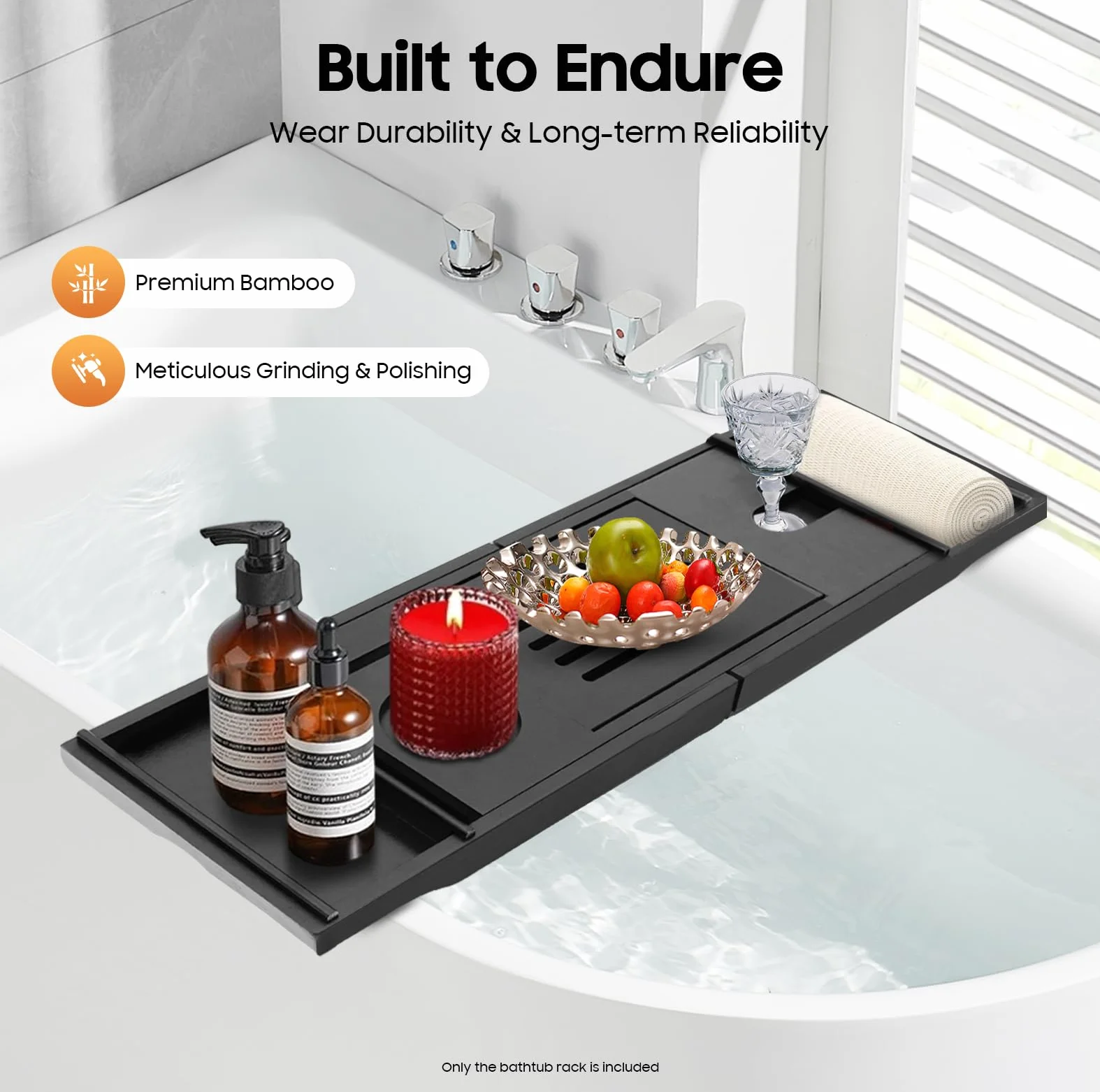 Étagère de baignoire extensible en bambou réglable 75-111 cm Noir