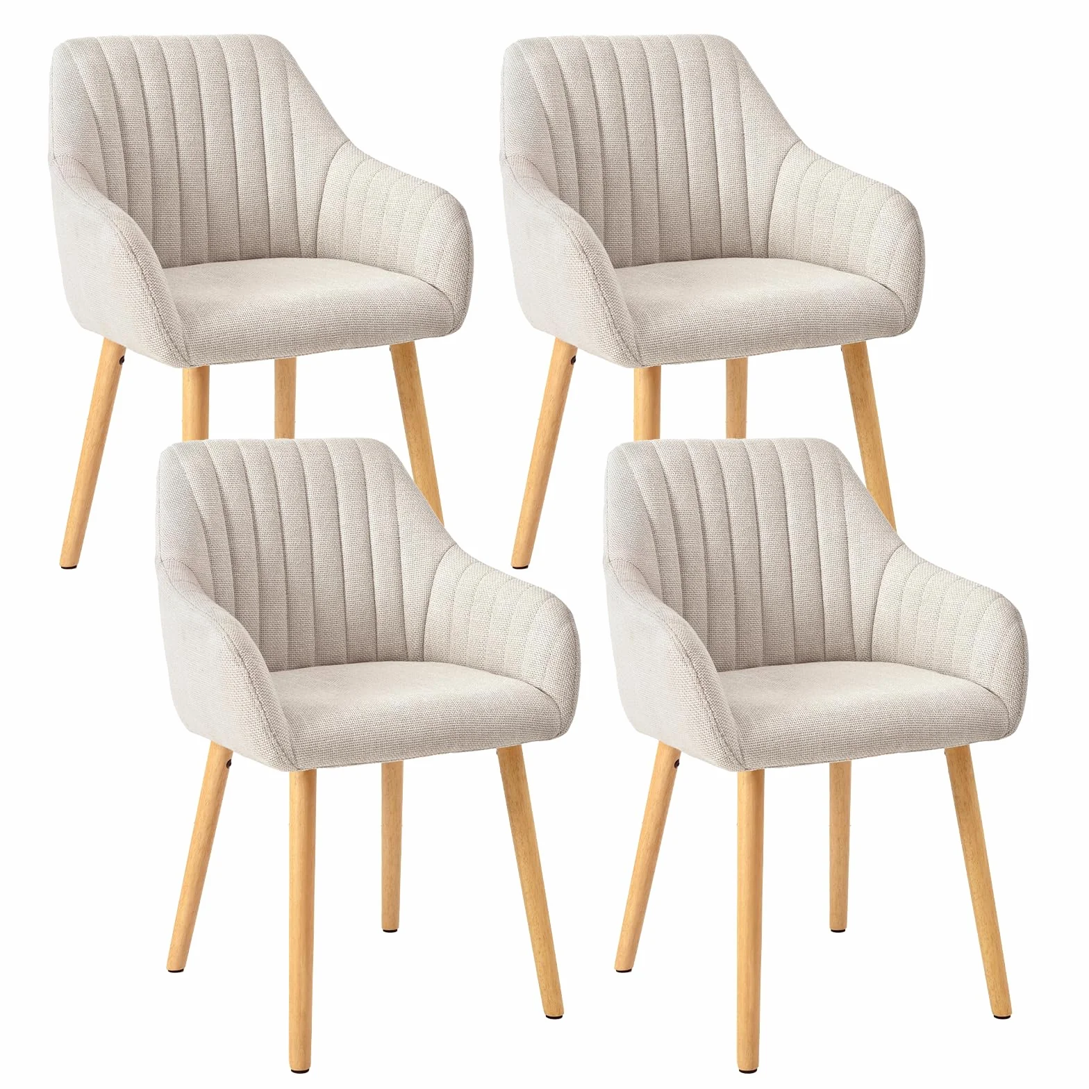 Lot de 4 Chaises Fauteuil Salle à Manger Chaises Beige avec Accoudoirs rembourrée en Polyester avec Pieds en Bois pour Salon Cuisine et Bureau