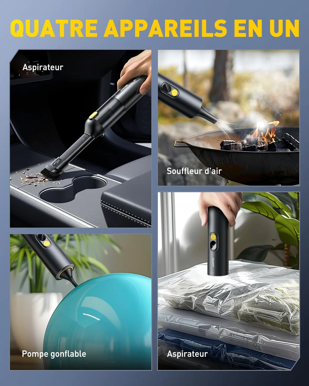 AUXITO Aspirateur à Main sans Fil,Aspirateur Voiture Puissant 24000pa,30 Minutes d'autonomie,4 en 1 Aspirateur De Voiture avec Brosse pour Animaux,Mini Aspirateur pour Voiture,Maison,Bureau(Sombre)