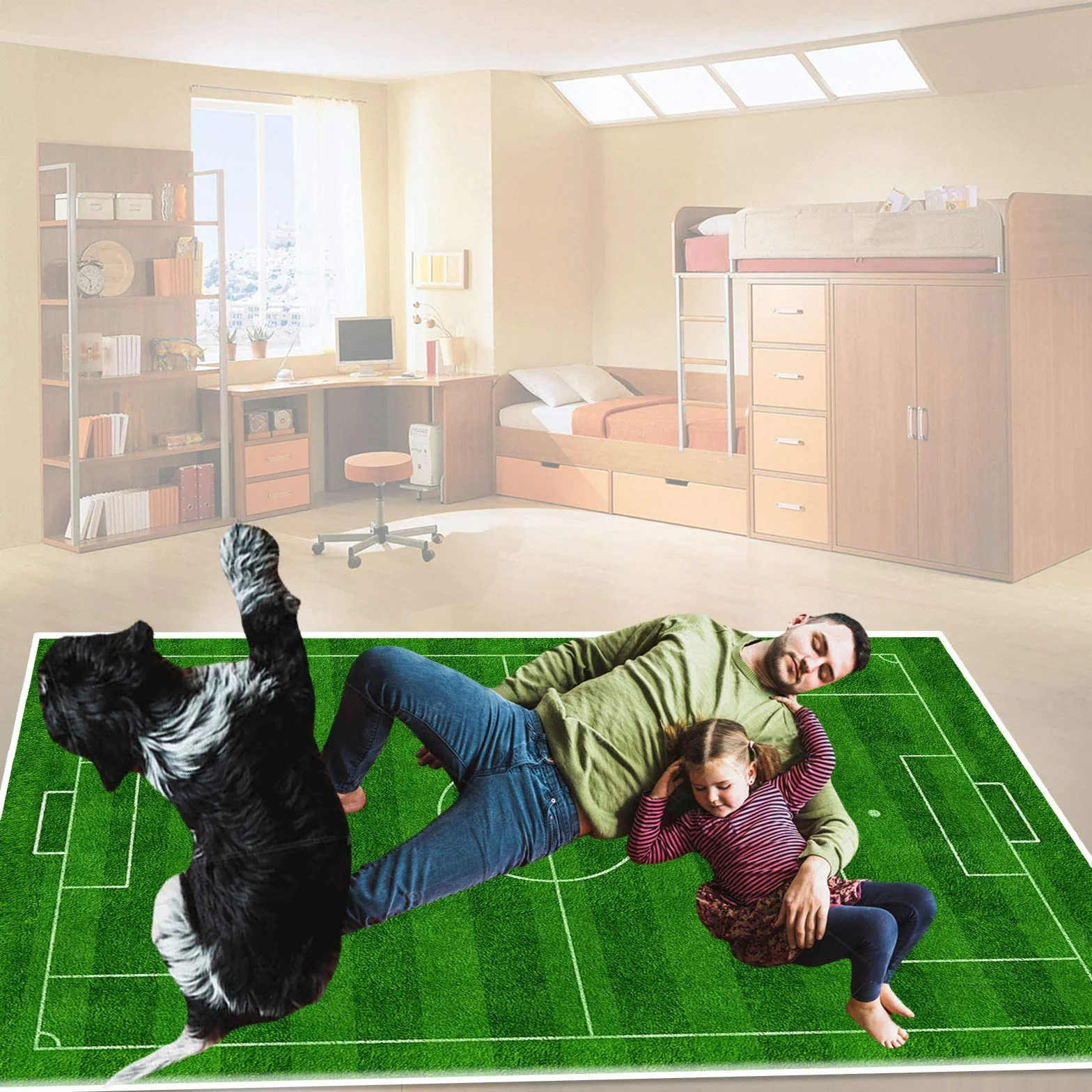 Tapis de Football 100×150cm Vert pour Enfants Salle de Jeu Sportif