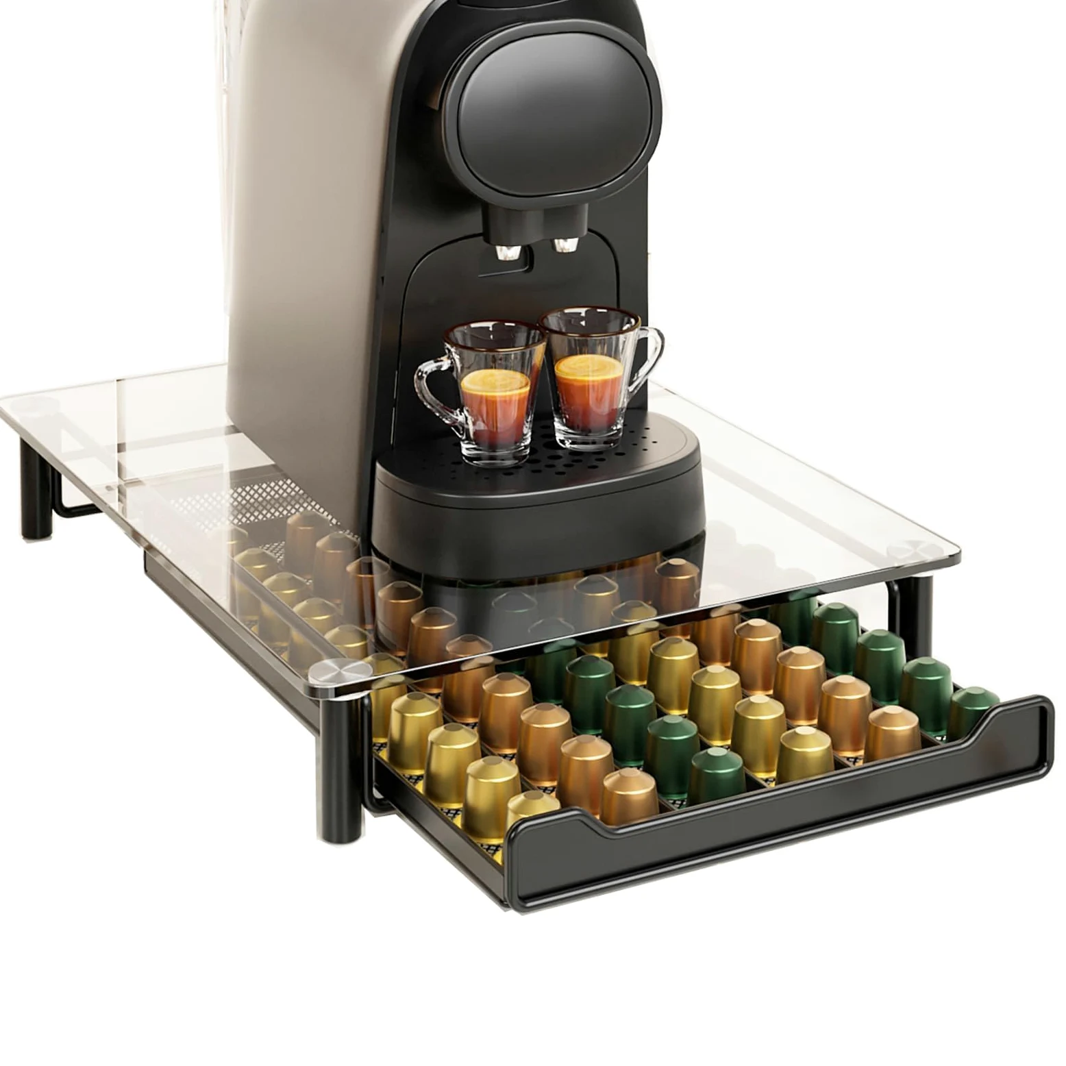 SEVENLINE Tiroir de Rangement pour Capsules de Café en Verre Trempé Cristal Compatible avec les Capsules Nespresso OriginalLine Support pour 60 Dosettes Original Line Organisateur de Cuisine