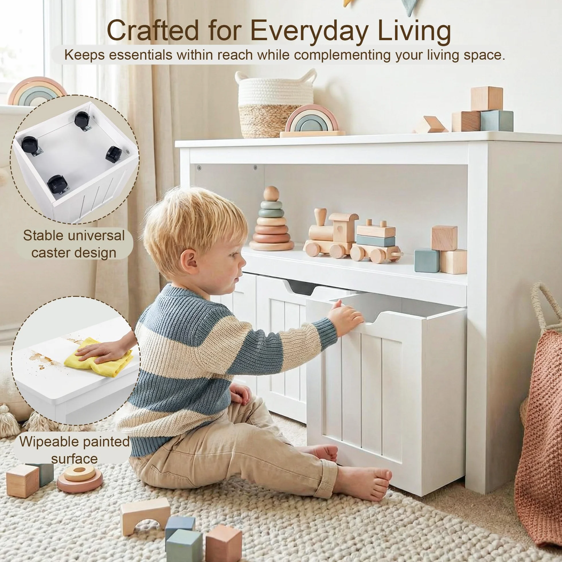 Leeshyah Meuble de rangement pour jouets pour enfants, bibliothèque et organisateur de jouets avec 3 boîtes de rangement à roulettes, unité de rangement pour chambre d'enfant, salle de jeux, chambre à