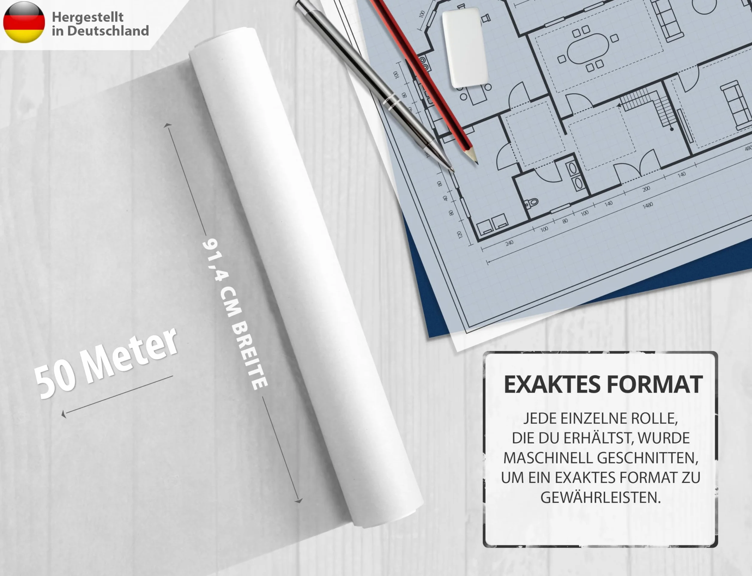 Papier à Patron 91,4 cm x 50 Mètres 35 g - ELES VIDA Rouleau Transparent Vierge pour Dessin et Bricolage