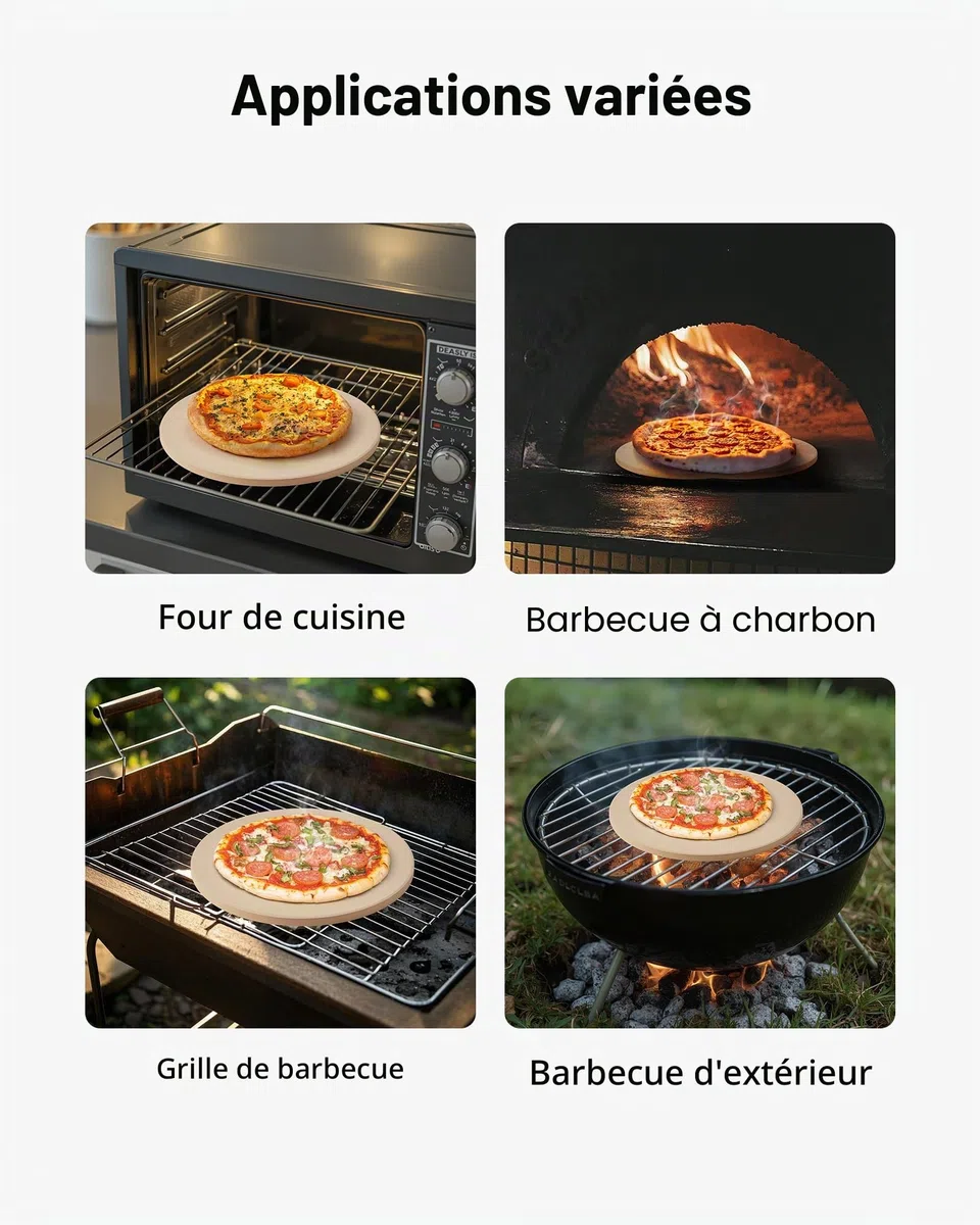 VEVOR Pierre à pizza ronde en cordiérite 38,1 cm, pierre de cuisson extra large avec pelle en aluminium et grattoir PP, résistante à la chaleur, épaisseur 1,7 cm, pour four, cuisson du pain, barbecue