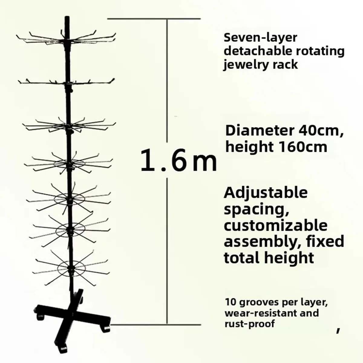 Présentoir Rotatif à 7 Niveaux,Etagère En Métal,Pour Porte-Clés,Bijoux,Événements Et Magasins,Mobile Et Réglable,Étagères Verticales Pour Les Magasins De Détail Et Les Supermarchés,Noir
