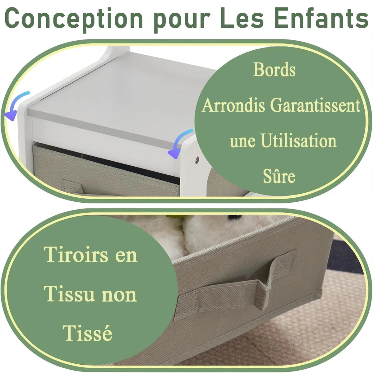 LEADZM Bureau pour Enfants, Table 3-en-1 avec 2 Chaises (3 pièces), à Dessin avec Espace de Rangement en Bois - Table Polyvalente pour Manger, Étudier et Jouer (Gris)