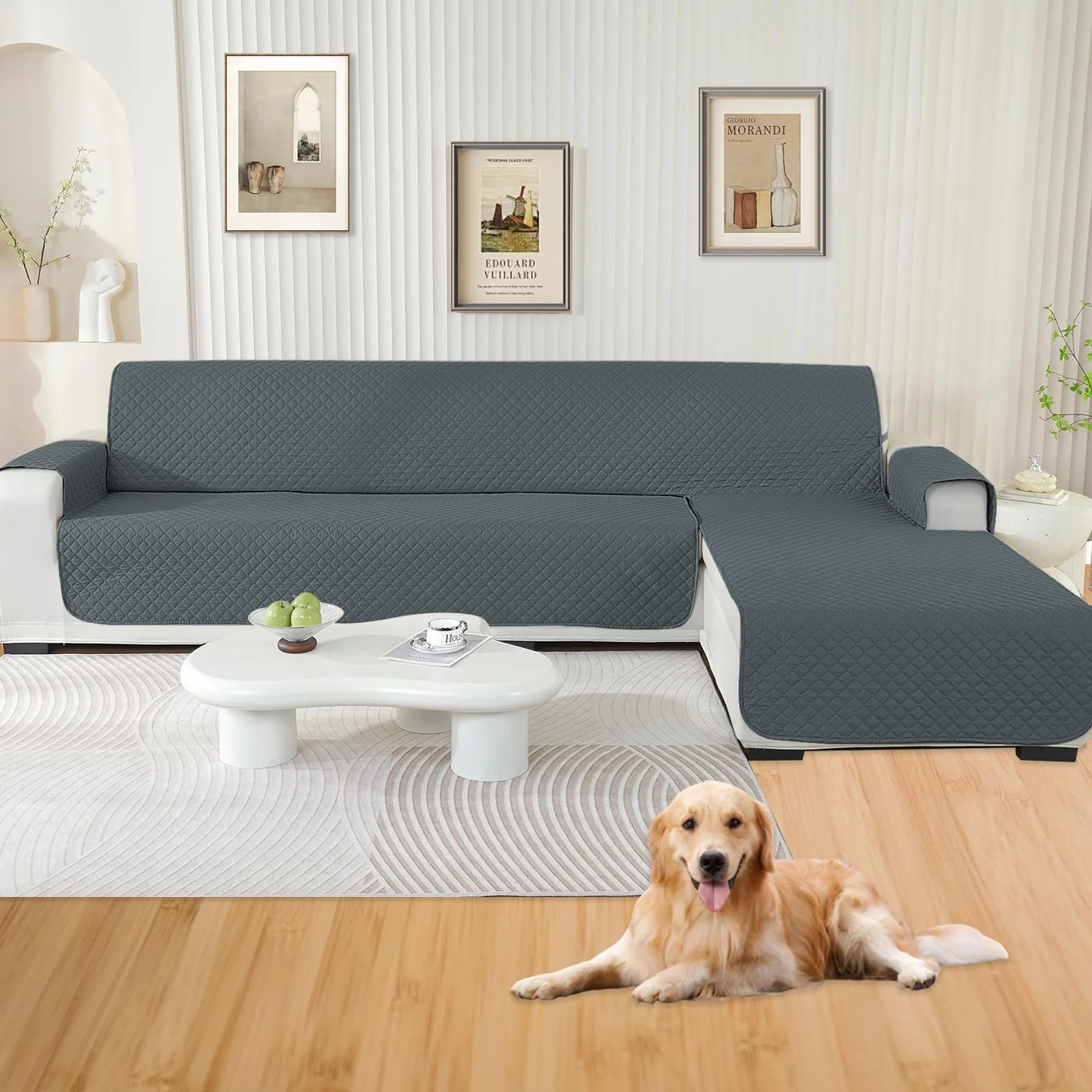 YSTELLAA Housse Canapé 3 Places Impermeable Universelle Réversible Antidérapante Protection Griffures Chat Chien Gris Foncé