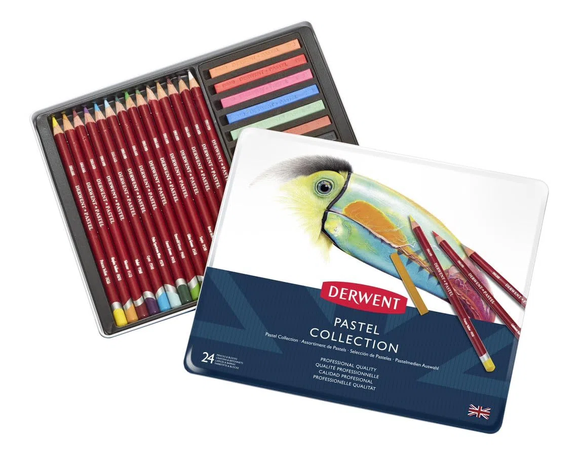 Derwent Pastel Collection - Set Découverte de 24 Crayons & Craies Pastel avec Accessoires, Qualité Professionnelle, 0700301