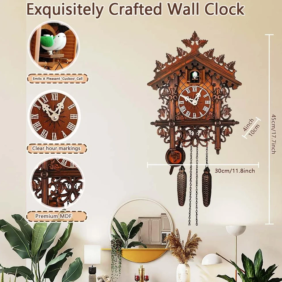 Pendule à Coucou Forêt Noire Horloge Murale Rétro Chant Authentique Décoration Artisanale