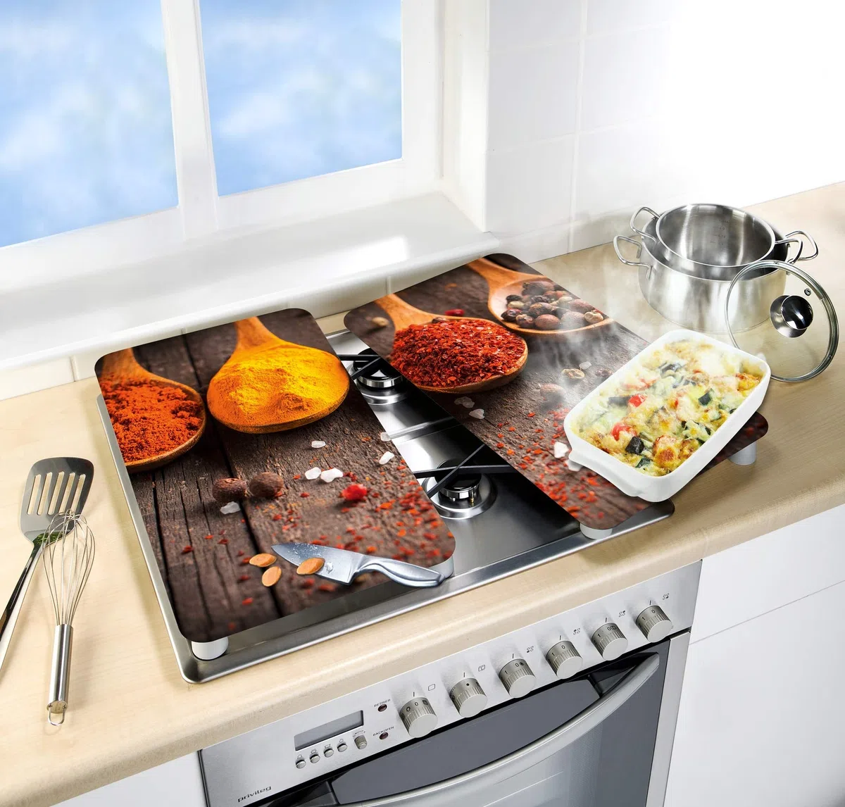 Allstar Set de 2 couvre-plaque de cuisson pour plaques vitrocéramiques ou induction, Verre trempé, 30 x 0.8 x 52 cm, Multicolore