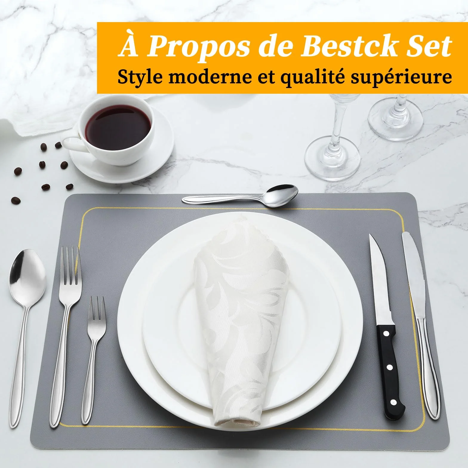 Set de Couverts 72 Pièces, Service de Table 12 Personnes, Set de Couverts de Haute Qualité avec Couteau à Steak, Couteau, Fourchette, Cuillère,Elégant Acier Inoxydable Couvert