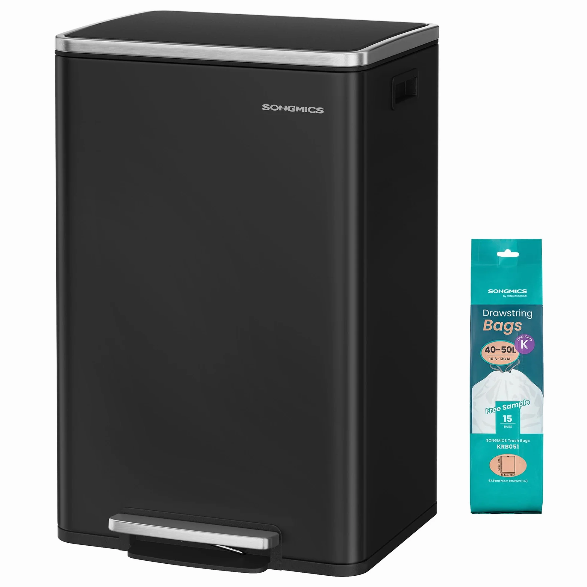 SONGMICS Poubelle de Cuisine 50 L Acier Noir d'Encre LTB595B02