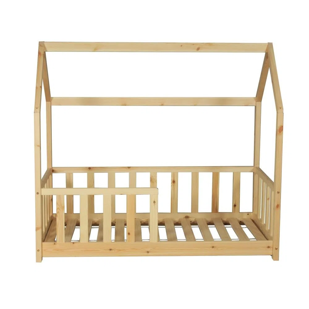 WEBER INDUSTRIES Lit cabane Kiwi 70x140 + 1 sommier + barrière/Bois Clair | 1 sommier inclus, Barrière incluse