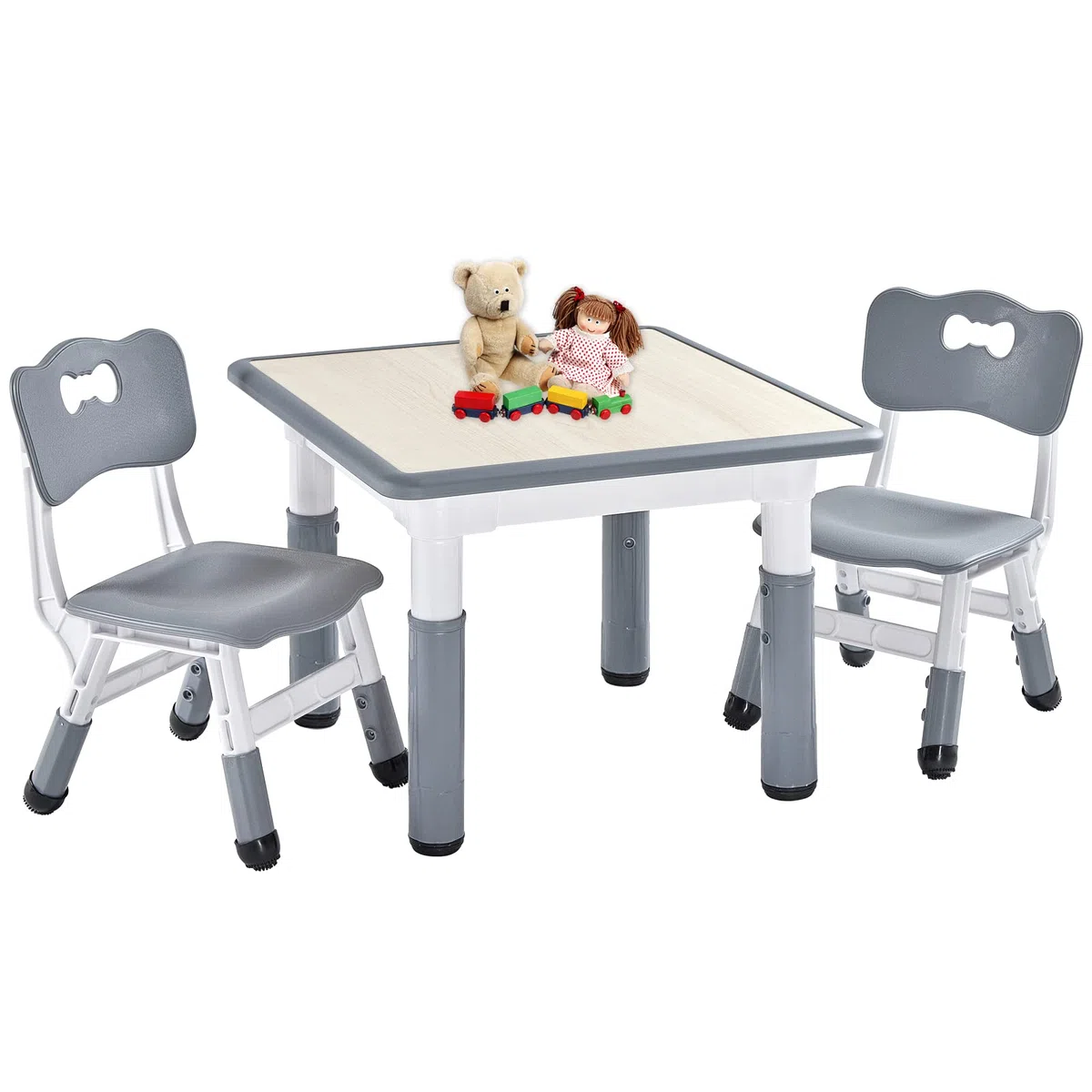 FUNLIO Table pour Enfant avec 2 Chaises, Table et Chaise Réglable en Hauteur pour Les 3 à 8 Ans pour la Maison, Dessin Enfant Facile à Nettoyer, Approuvé CPC et CE (3 Pièces)- Gris