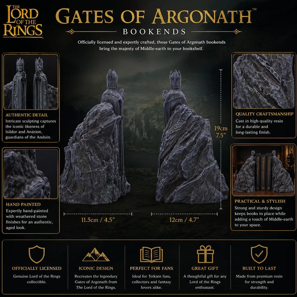 Nemesis Now Le Seigneur des Anneaux Serre-Livres Porte d'Argonath 19 cm Résine Gris
