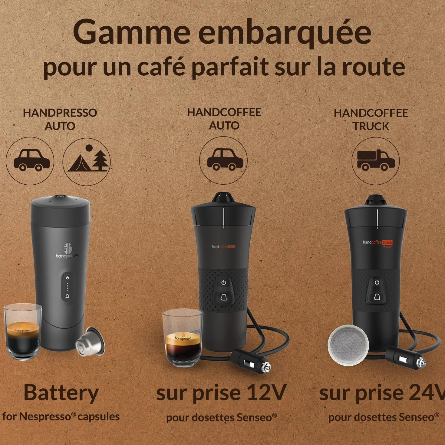 Handpresso – Cafetière 12V Handcoffee Auto 21000 | Machine a cafe voiture pour dosette Senseo pour voiture prise allume cigare | Cafetière portable pour voyage, cafetiere camping-car