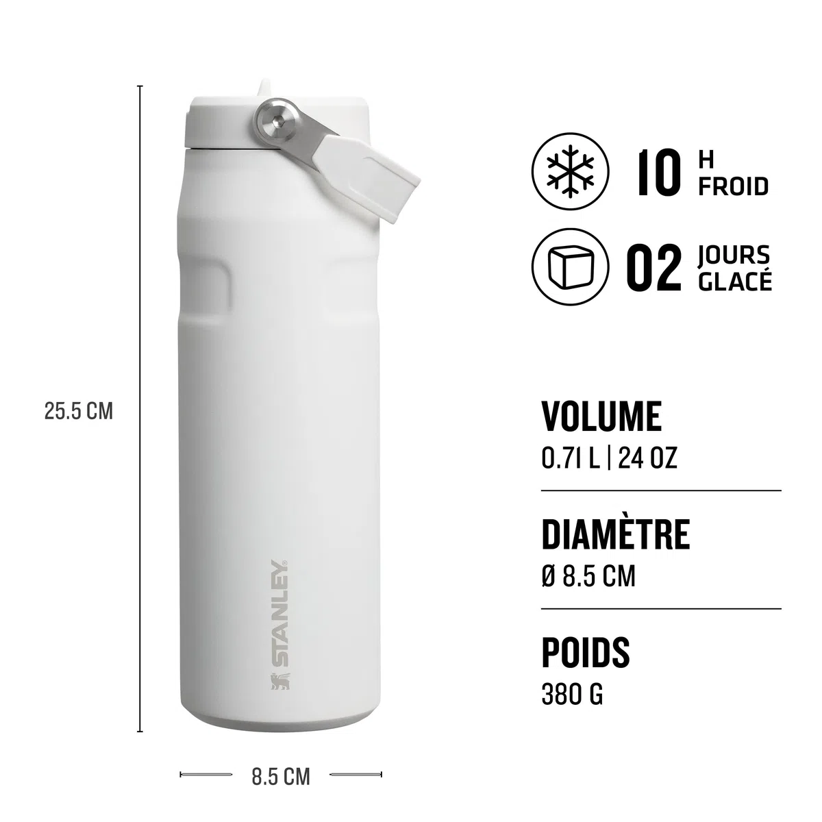 Stanley 1913 Flip Straw 2.0 Gourde Isotherme Avec Paille 0.7L - 10 Heures Froide - 2 Jours Glacée - Acier Inoxydable - Sans BPA - Etanche - Lavable Au Lave-Vaisselle - Thermos - Frost