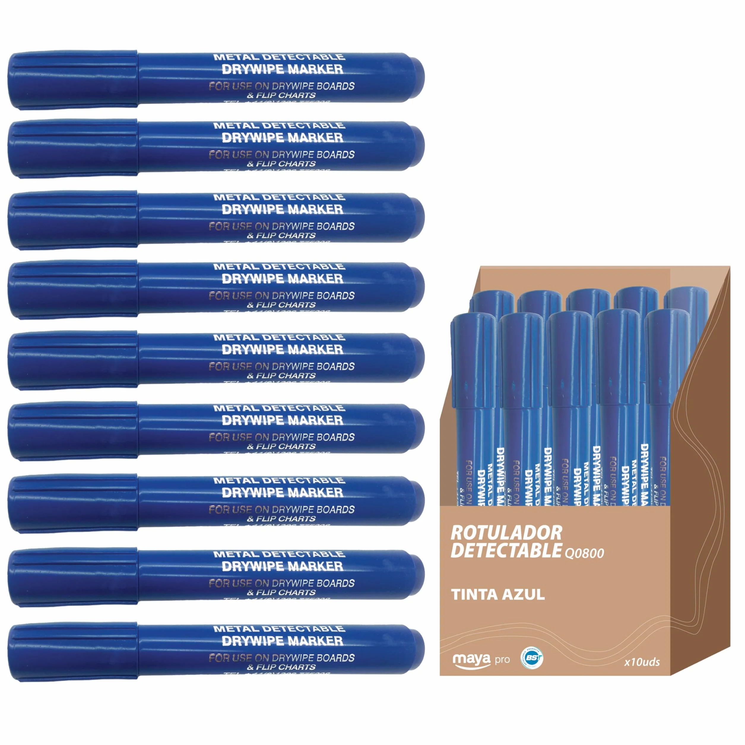 Maya Professional Tools Q0800–2/2 marqueur détectable métaux rayons X Lot 10 corps Bleu encre Bleue