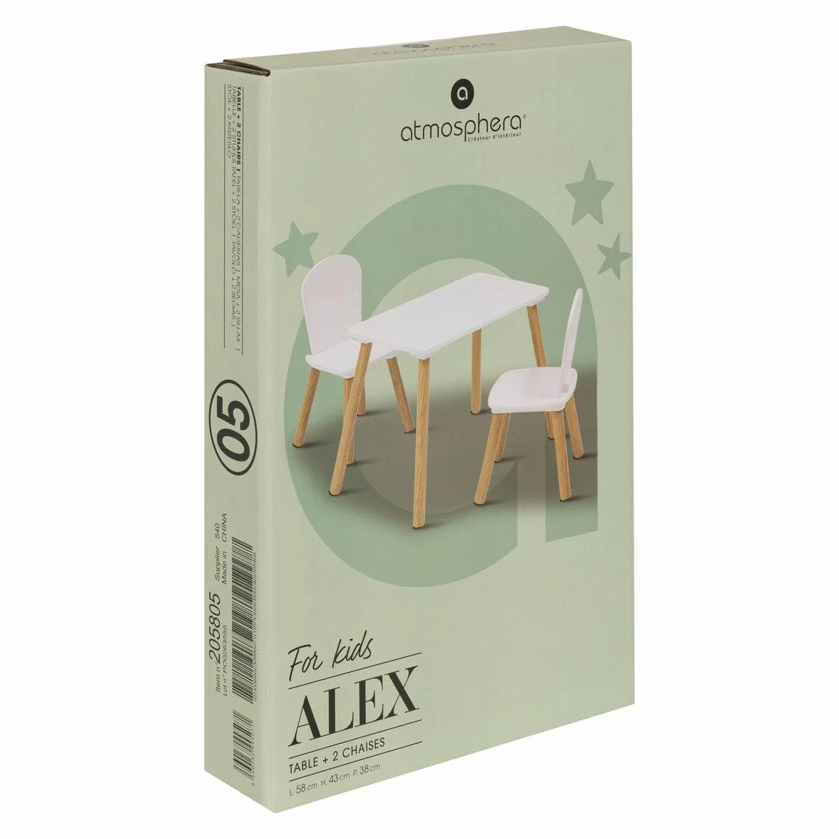 Atmosphera - Ensemble de Table et Chaises Enfant Alex - 3 Pièces (1 Table + 2 Chaises) - Plateau Résistant à l'eau - Mobilier de Chambre, Salle de Jeux - Fille et Garçon - Bois, Bords Arrondis, Blanc