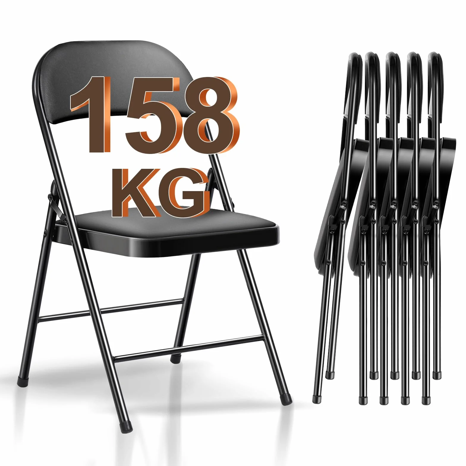 Chaise Pliante Confortable, Set de 6 Chaise Pliante Interieur, Chaise Pliante Exterieur jusqu'à 158 KG,métal Chaise Pliable pour invités, Cuisine, Camping, Chaise de Jardin Pliante Noir