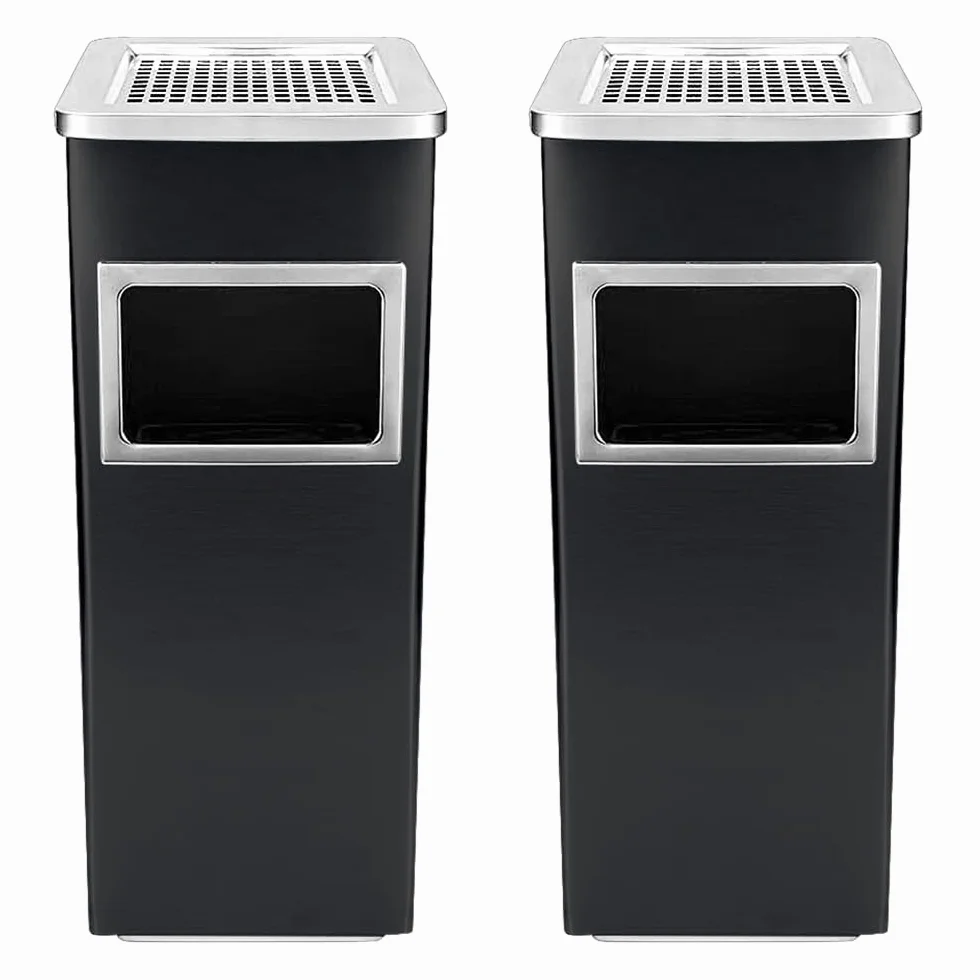OHMG Bacs à déchets de jardin 35L,Cendrier amovible sur pied en acier inoxydable,Bacs à ordures extérieurs avec poubelle et seau intérieur,pour Intérieur/Extérieur (24 * 24 * 60cm(Noir-2P))