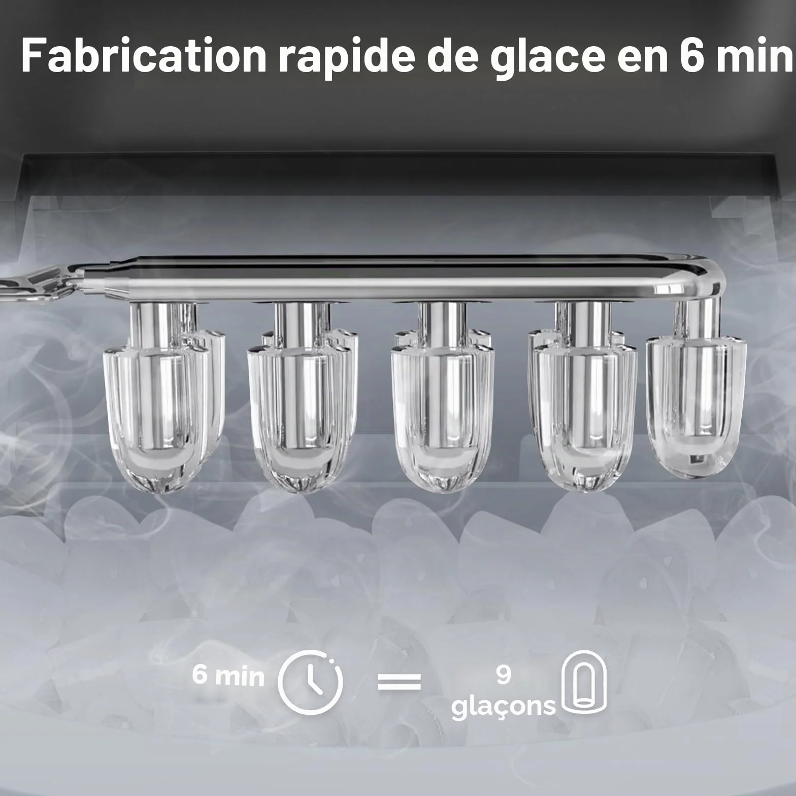 Machine à Glaçons PALINTH 12kg/24h 9 Glaçons 6-10 Min Autonettoyante Poignée Portable