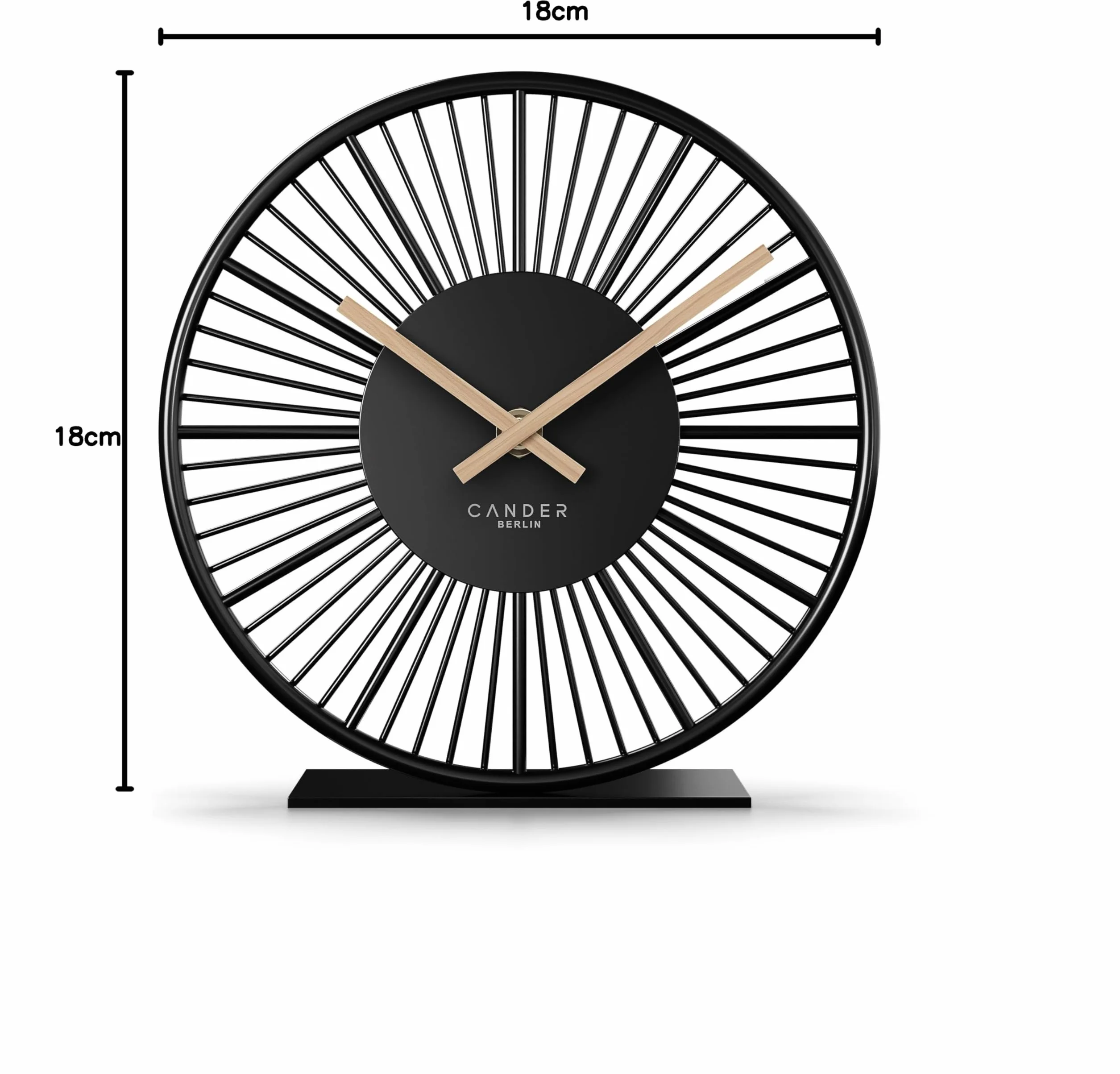 Cander Berlin BLORA Horloge de table silencieuse 18 cm Aiguilles en bois Moderne Noir