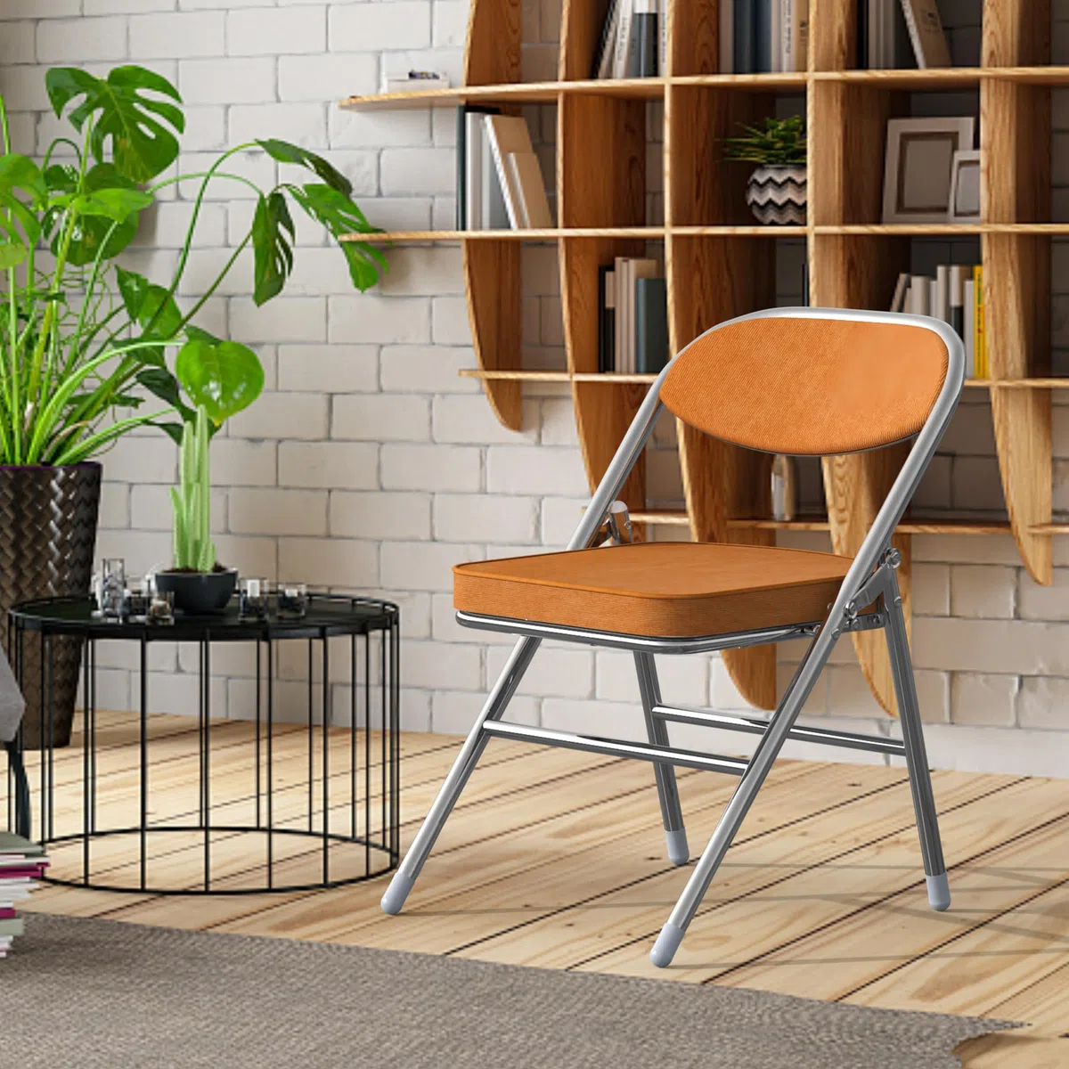 4 Chaise Pliante Chaise Visiteur Chaise Pliante rembourrée en Tissu Chaise de Salle à Manger Pliante conviennent à la Cuisine,l'intérieur, l'extérieur,Salle de conférence Rouge-Marron