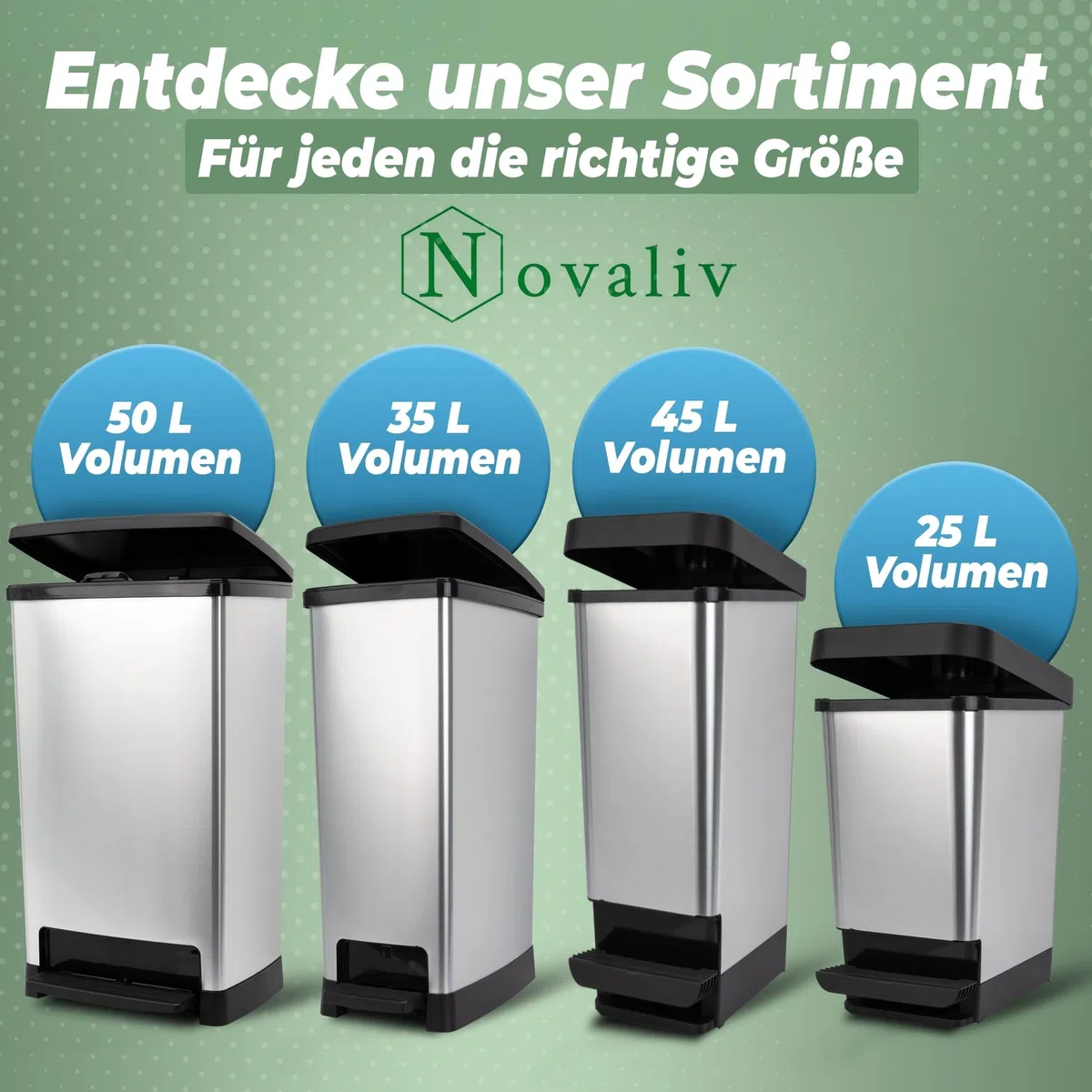 Novaliv Grande poubelle avec couvercle - Poubelle à pédale de 50 l avec système Soft-Close - Stabile et anti-odeurs