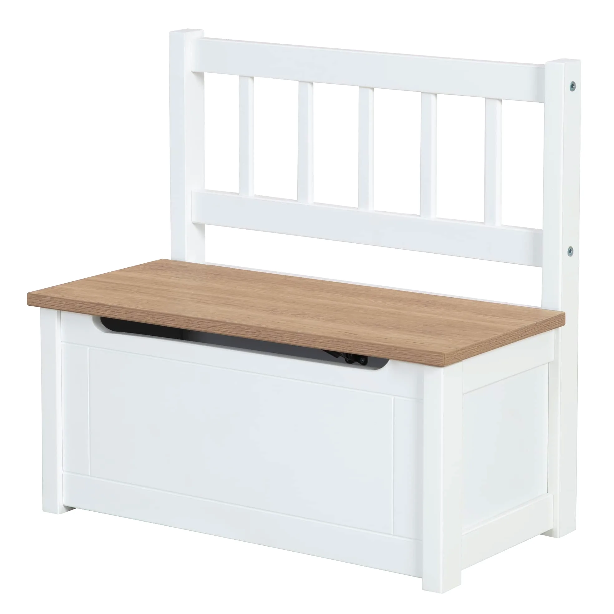 roba Banc-Coffre à Jouets Woody pour Enfant en Bois - Résistant aux Rayures - avec Charnière de Sécurité à Fermeture Douce - dès 18 Mois - Blanc/Aspect Bois