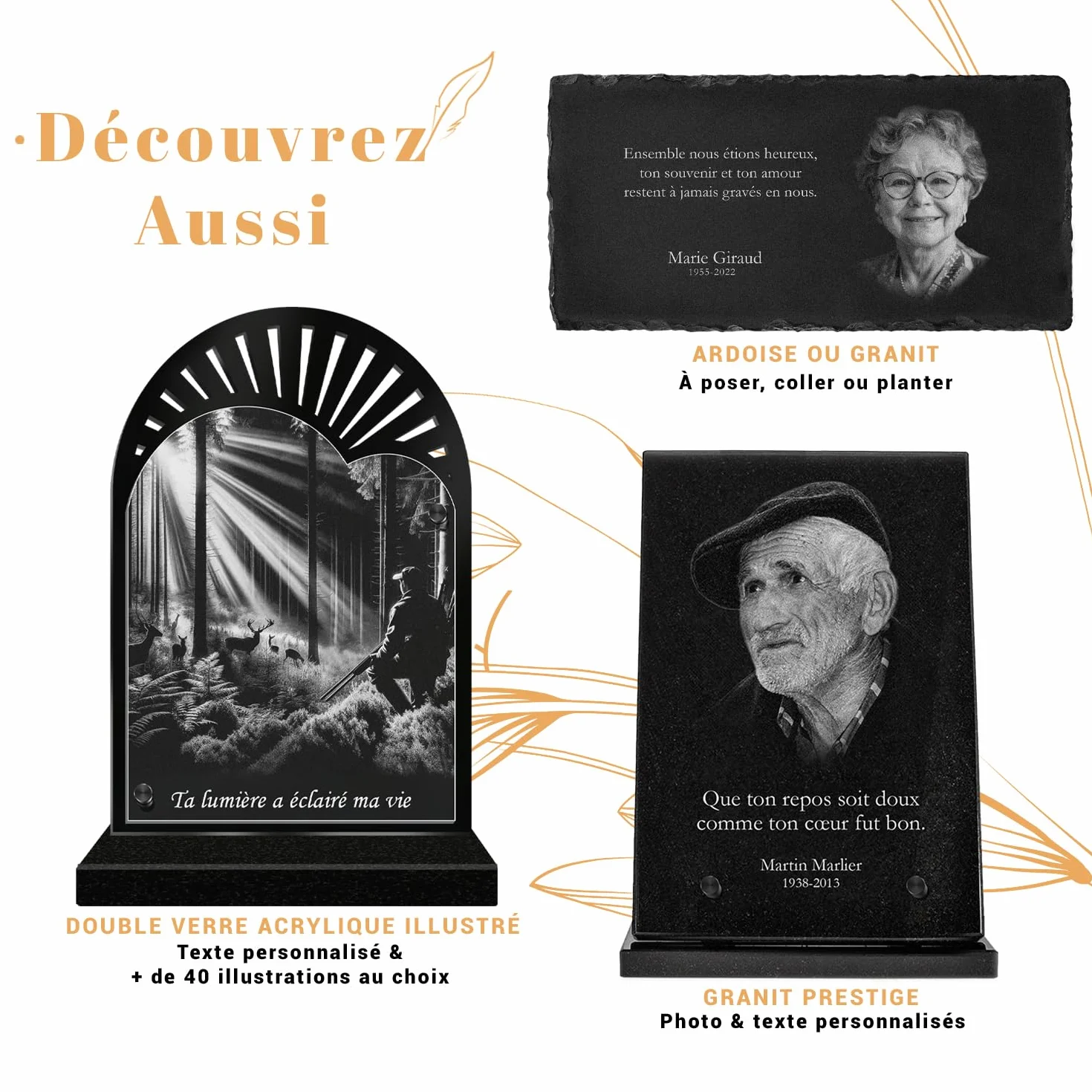 ETERNEL Plaque Funéraire Personnalisée Double Coeur Ange Enfant Photo Texte Gravée au Laser Hommage Tombale Obsèques Commémoration
