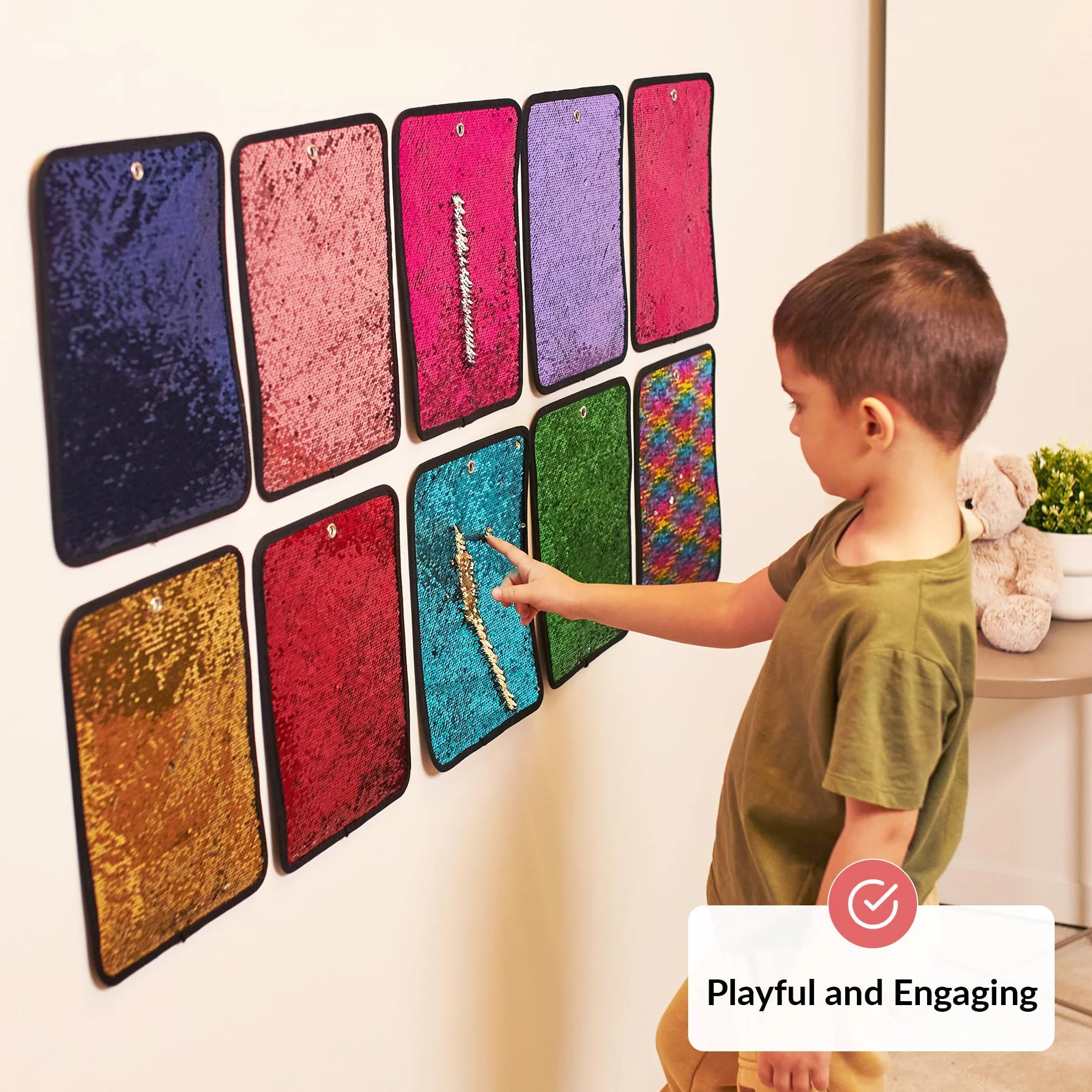 ODOXIA Tapis Sensoriel en Tissu à Paillettes pour Enfants, Dalles Sensorielles Réversibles