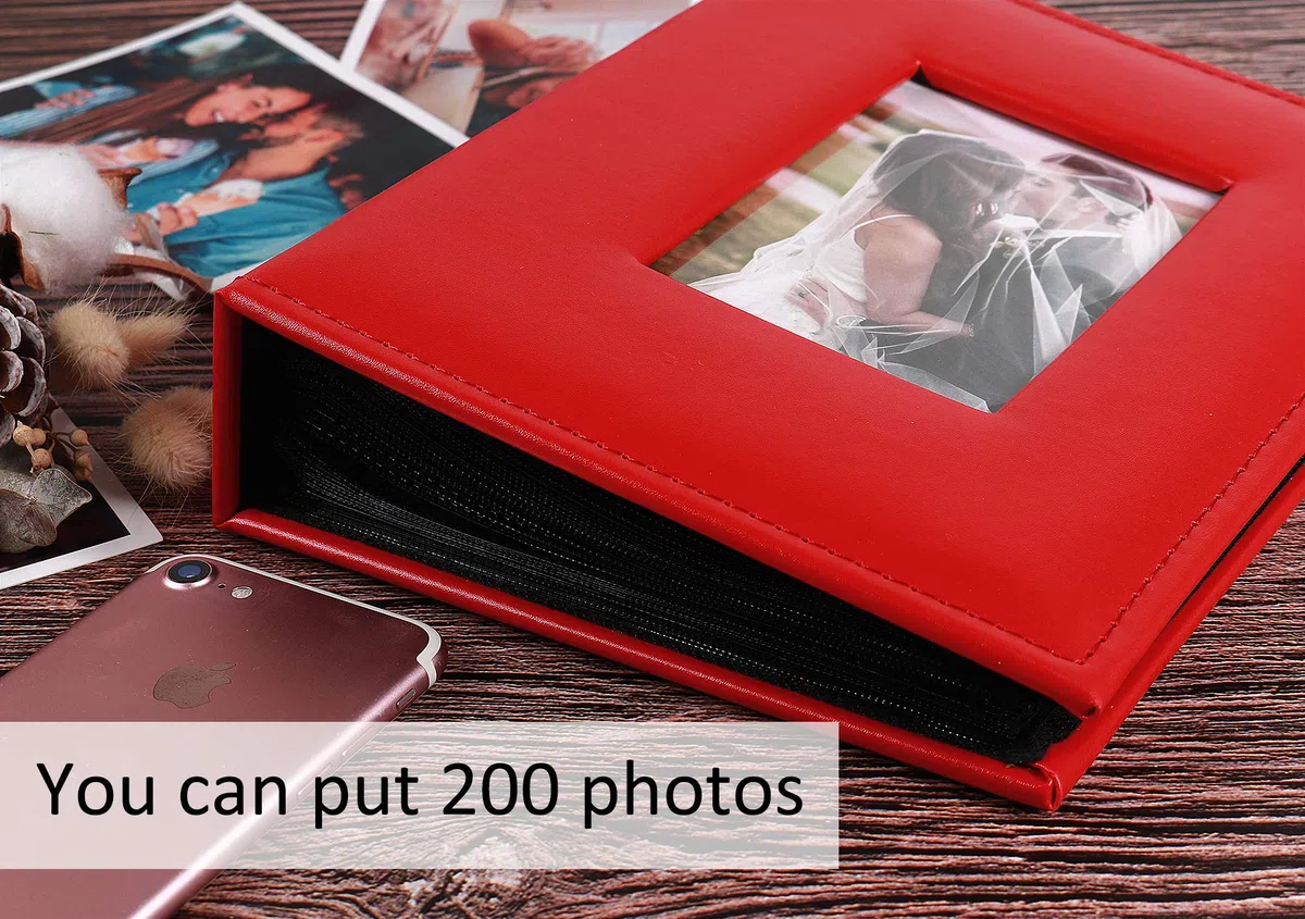 RECUTMS Album photo de poche pour 200 photos de poche en cuir PU - Petit album pour famille, mariage, anniversaire, livre d'or - Album photo de bébé - 15 x 10 cm - 200 emplacements photo (rouge)