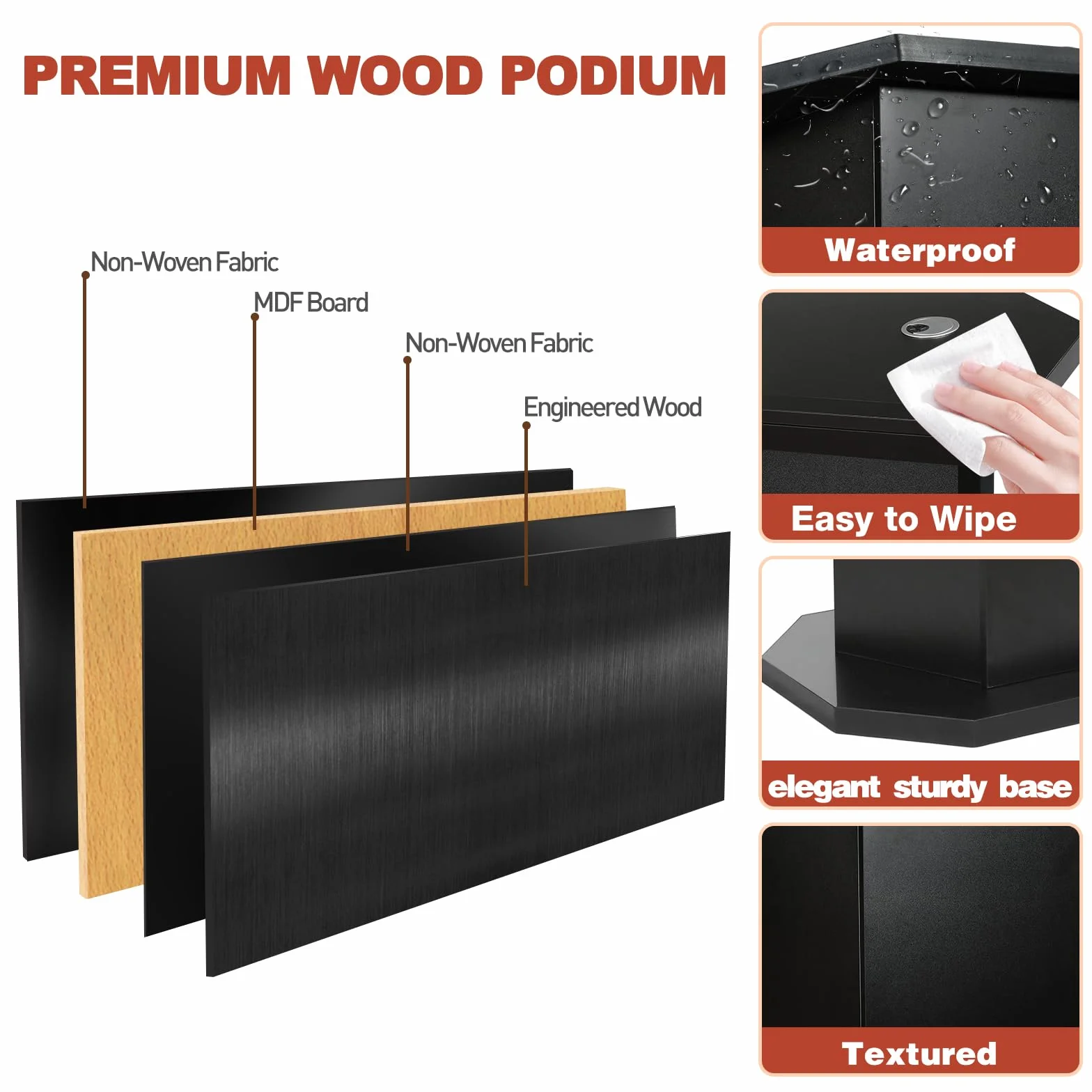 Afitdon Podium en bois, Grand podium en bois, Pupitre de conférencier haut en bois massif premium avec compartiment de rangement à double couche, Pupitre de conférencier pour église, conférence, école