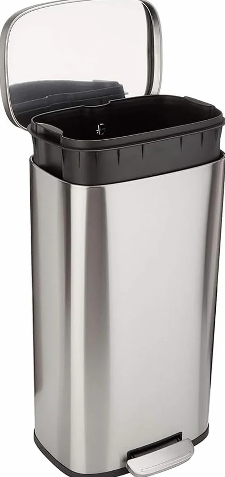 Amazon Basics Poubelle rectangulaire à fermeture douce 30 l nickel satiné