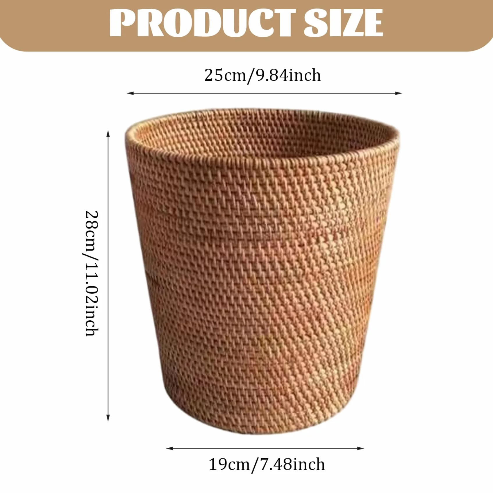 Poubelle Ronde en Rotin 24 x 28 cm pour Salle de Bain Chambre