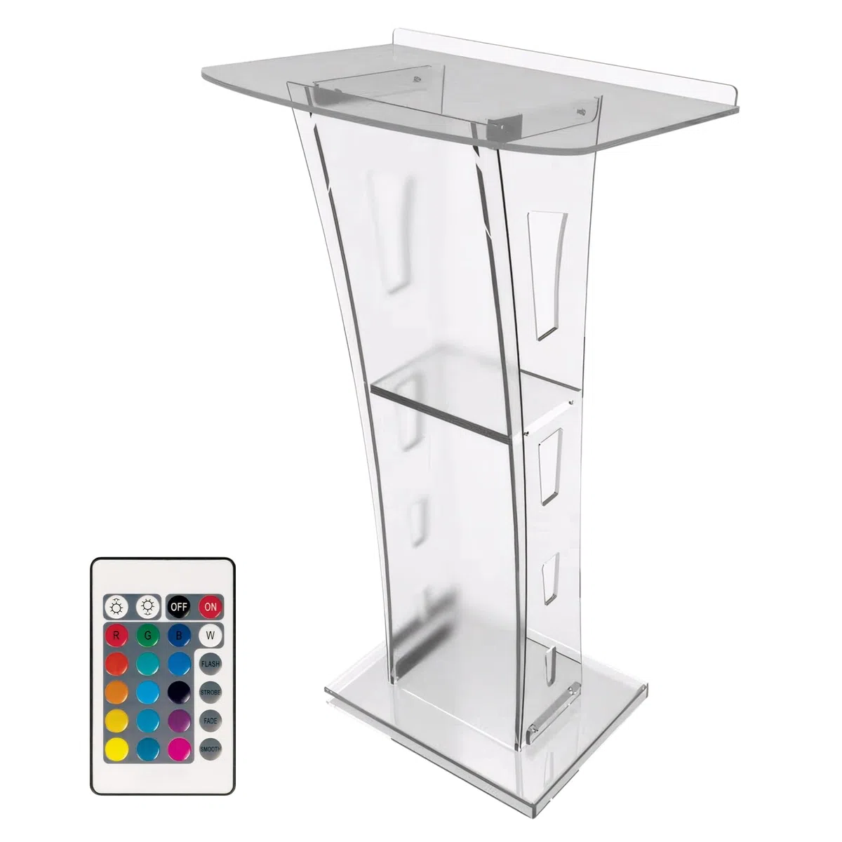Podium en acrylique Pupitre debout Podium et lutrin en acrylique avec lumières colorées pour la réunion, l'hébergement, l'église, le mariage, la salle de classe, la présentation (transparent)