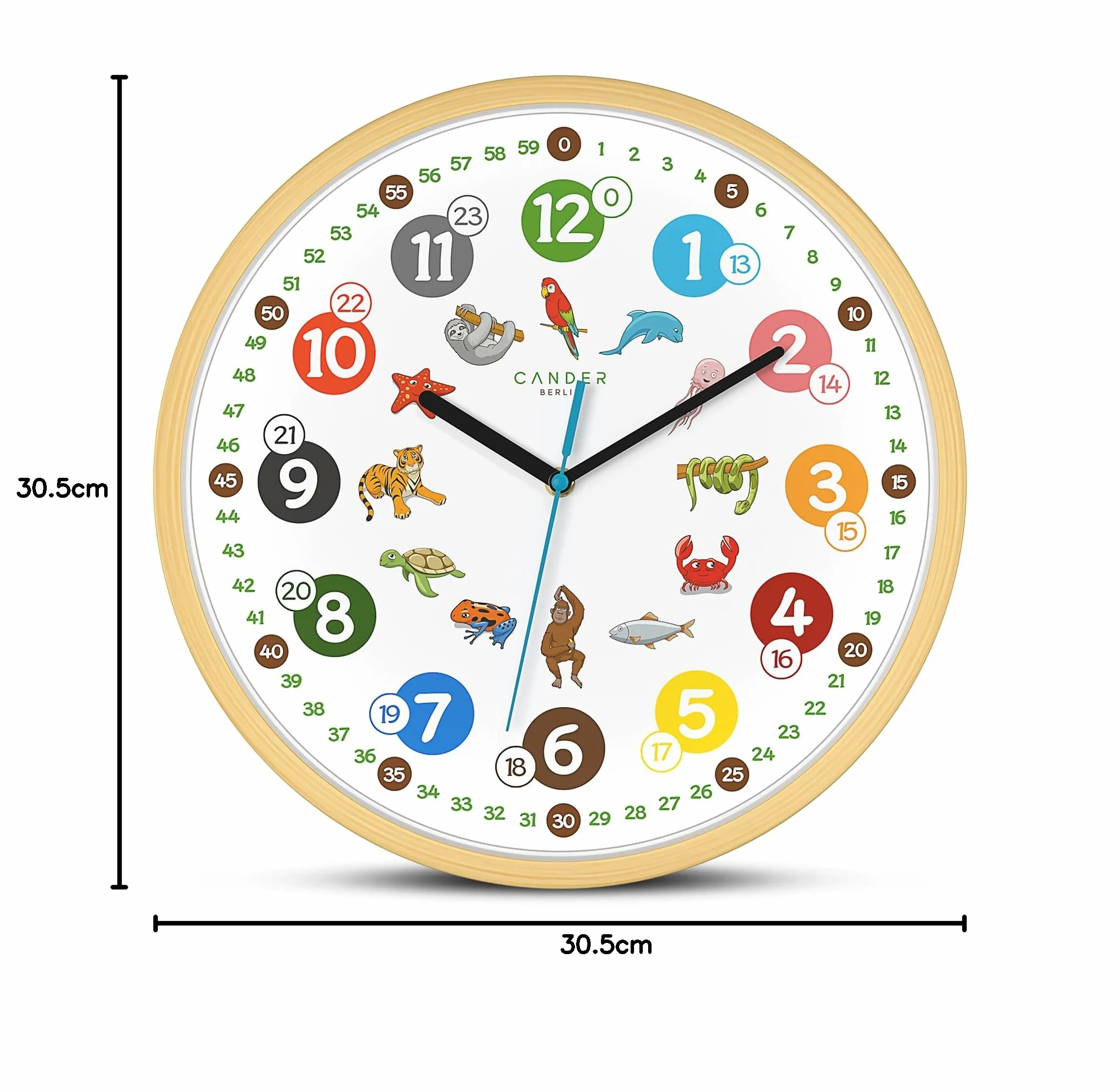 Cander Berlin MNU 2430 T Horloge murale enfant Motif bois 30,5 cm animaux silencieux analogique