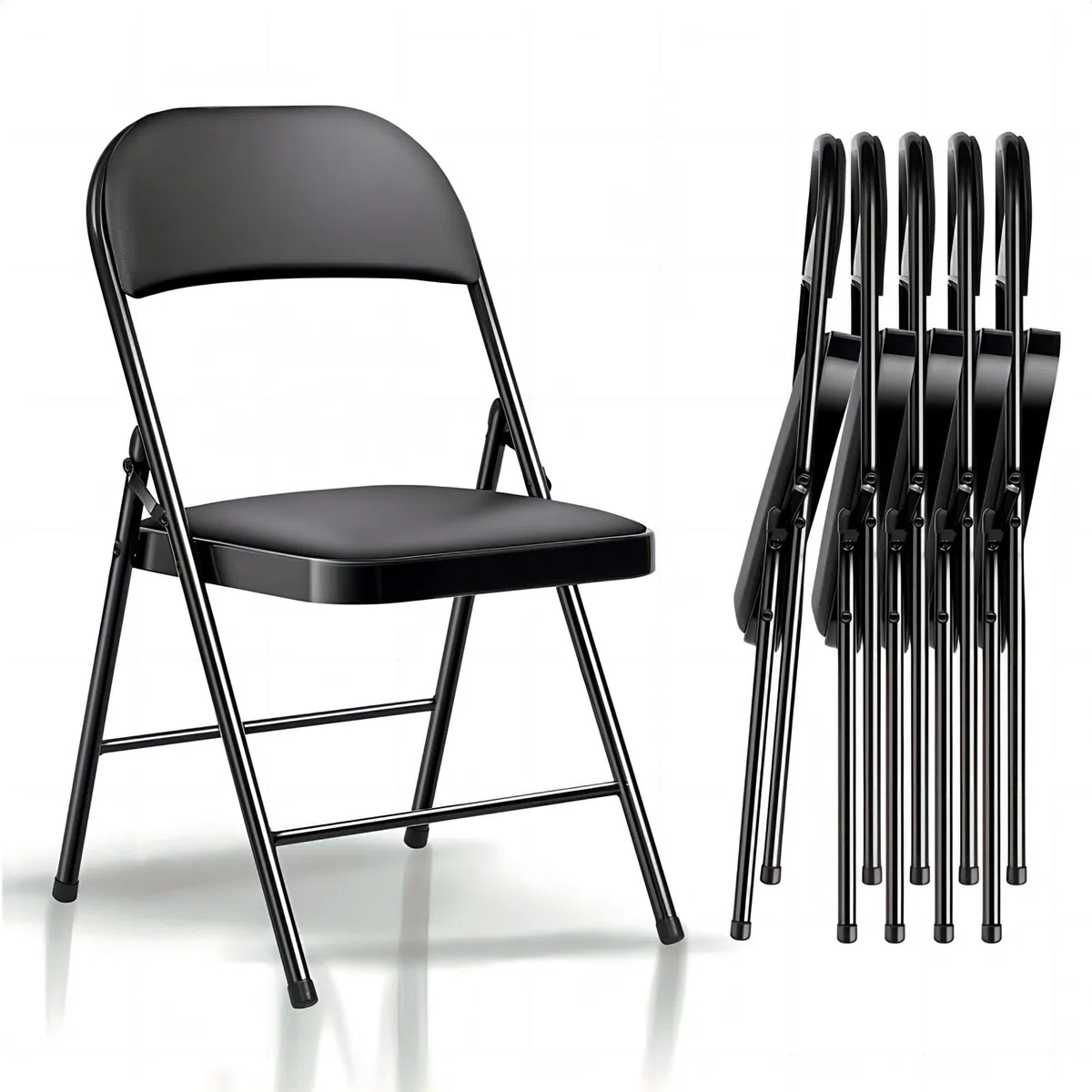 Lot de 6 Chaises Pliantes Rembourrées, Charge 158 kg, Cadre en Acier, Simili Cuir PU, Pliable Gain de Place, sans Montage, pour Salon, Salle à Manger, Camping, Jardin, Réception, Noir
