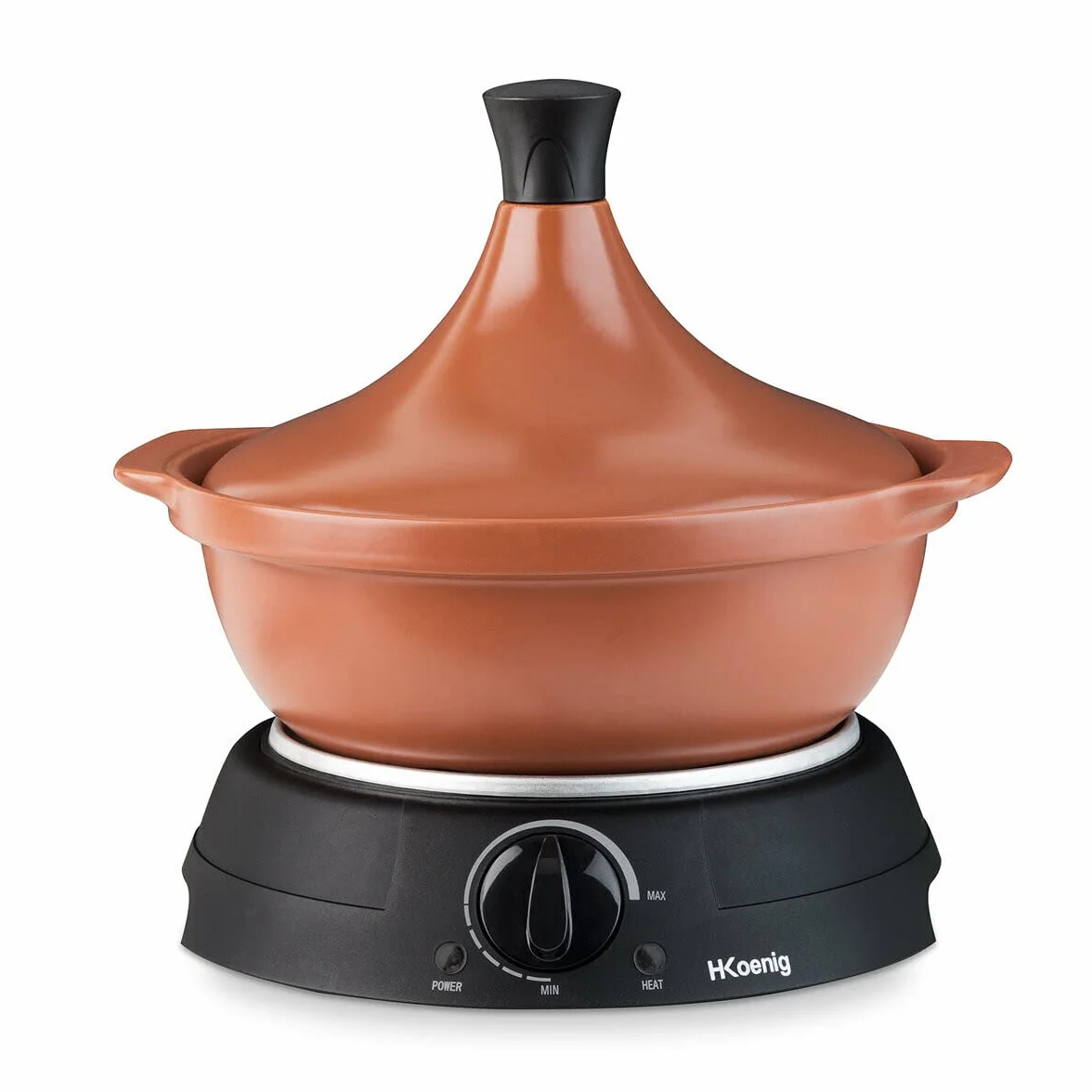 H.Koenig TAJ3 Tajine Electrique 3 L en terre cuite, Mijoteuse, Poignée, Acier Inoxydable, Tajines et Couscous, Thermostat Réglable