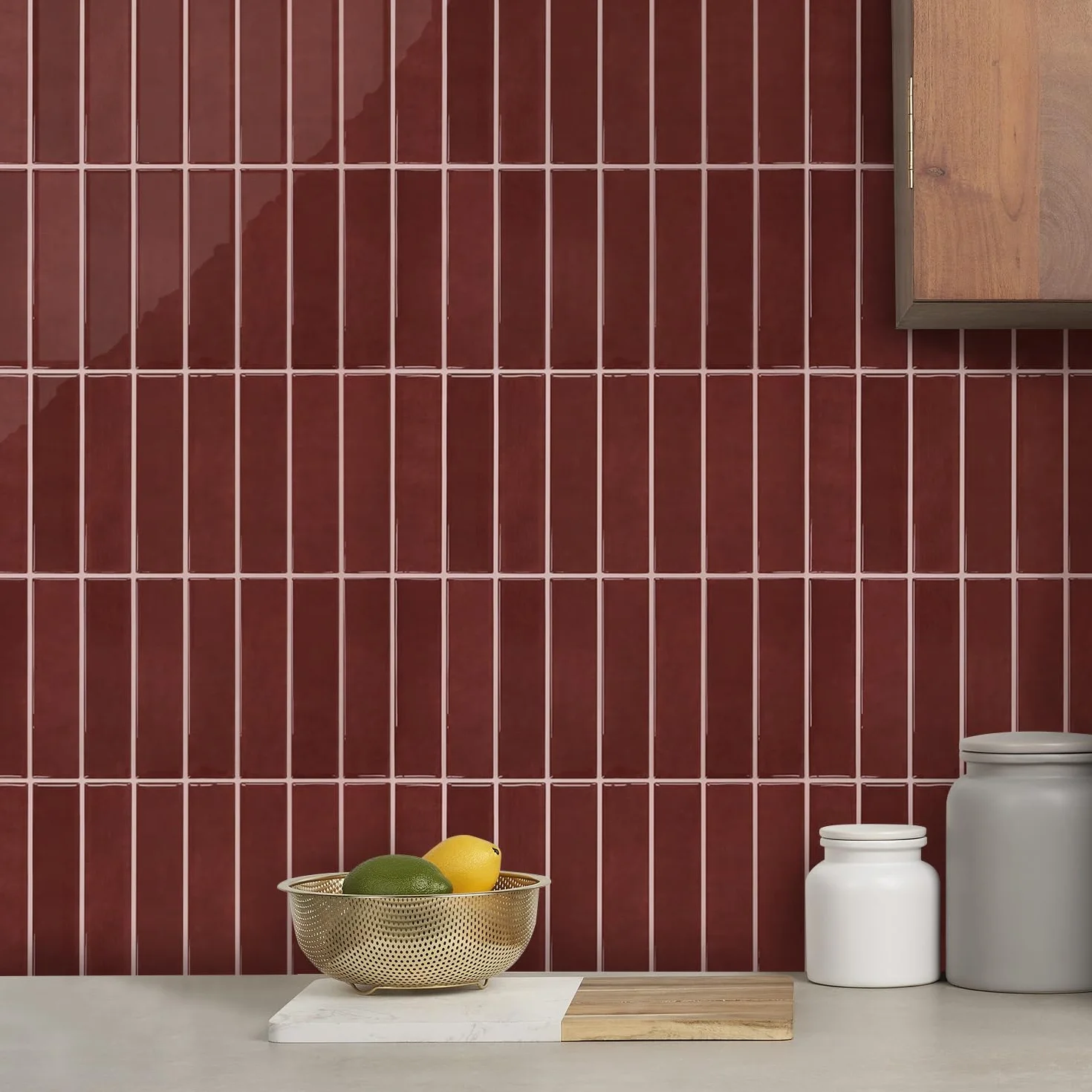 Crédence Adhésive Cuisine Rouge foncé 10 Pièces Carrelage Adhesif Mural Salle de Bain Vinyle 3D Métro Autocollant imperméable 30,5x30,5cm