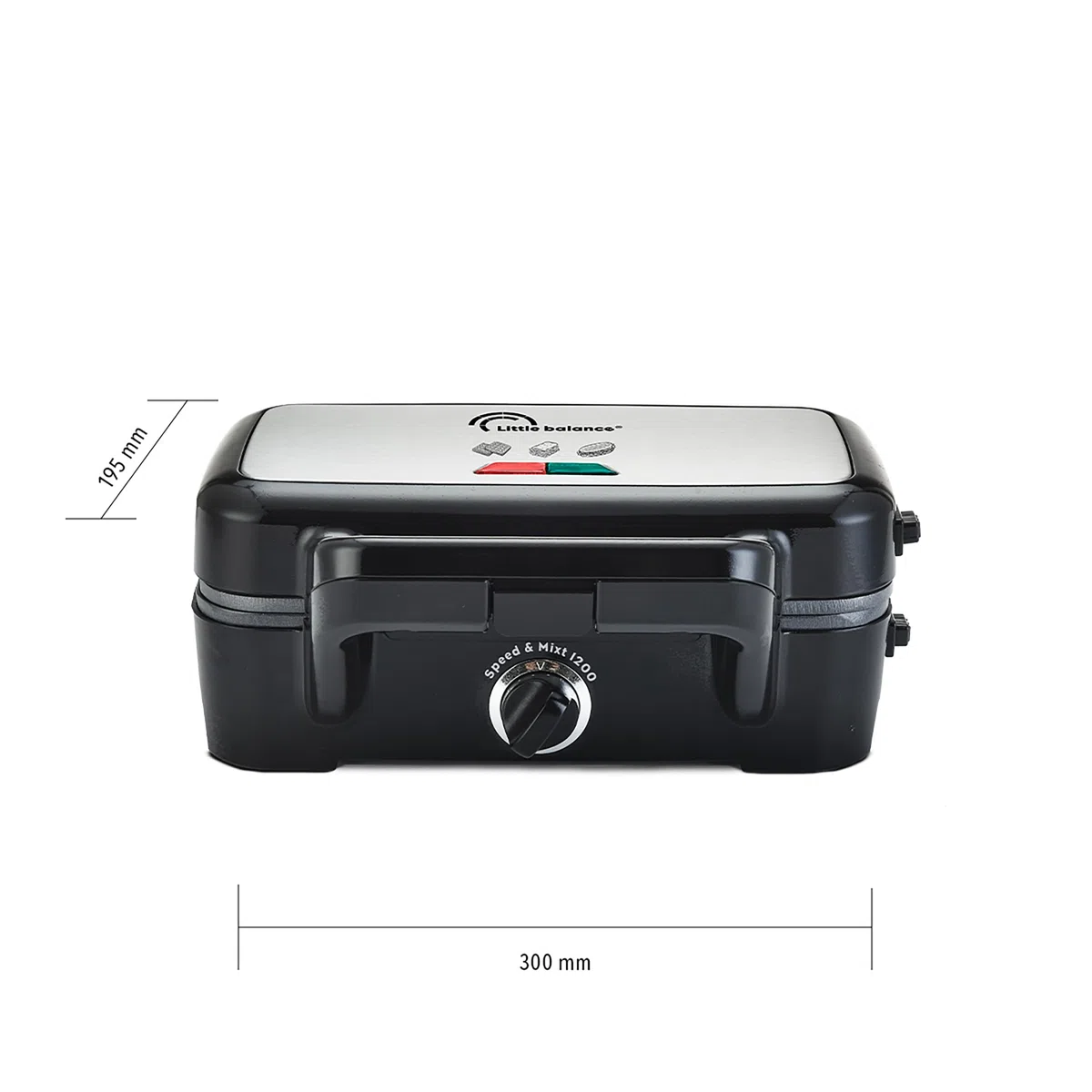 LITTLE BALANCE 8368 Speedn Mixt 1200, Gaufrier + Grill 2 en 1, 1 plaque Gaufres, 1 plaque Gril interchangeables, 1200 W, Inox, Noir