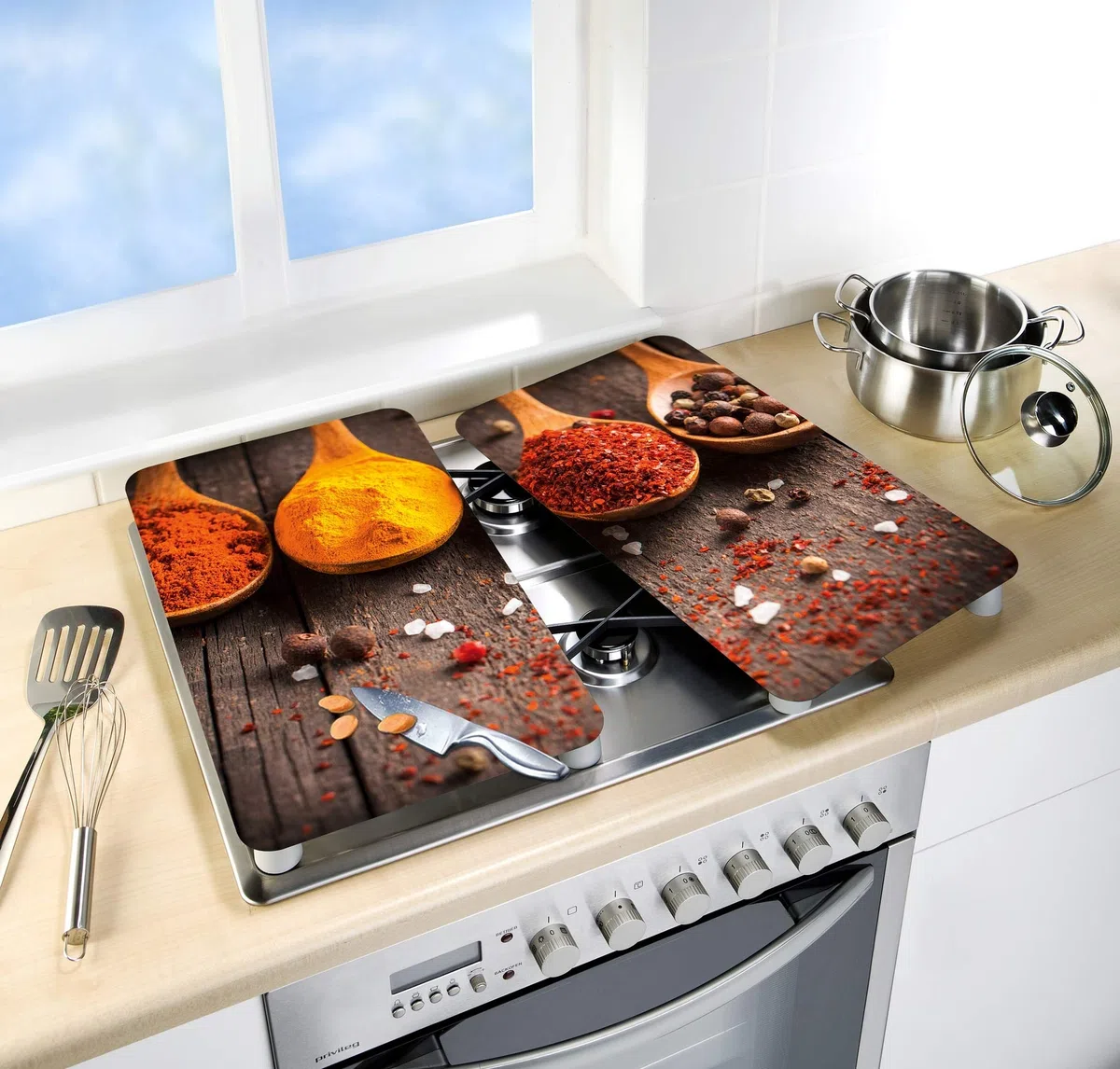 Allstar Set de 2 couvre-plaque de cuisson pour plaques vitrocéramiques ou induction, Verre trempé, 30 x 0.8 x 52 cm, Multicolore