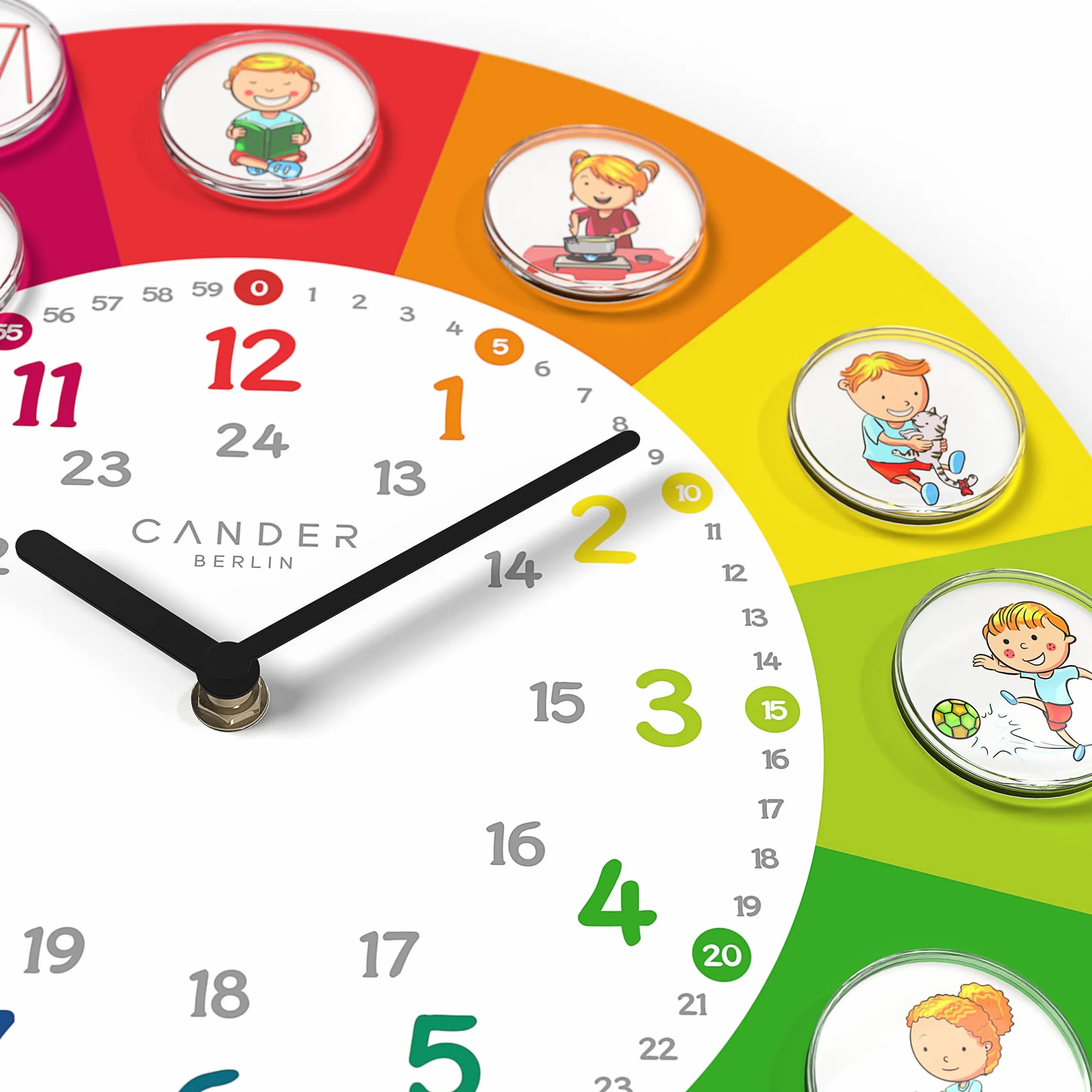 Cander Berlin Horloge Murale Silencieuse Enfant 30 cm Photos Magnétiques Affichage Analogique