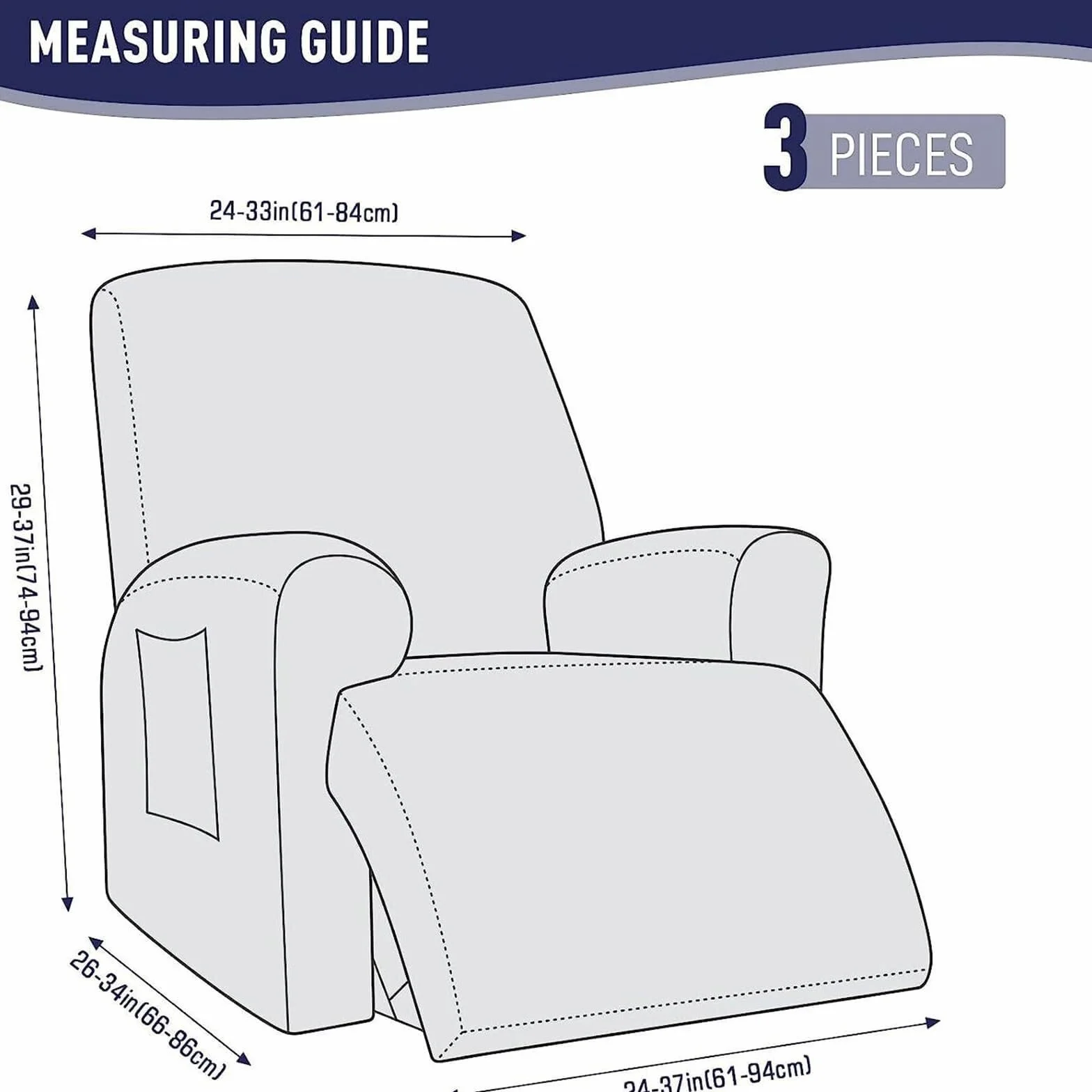 Housse de Fauteuil inclinable 3-Posti, Extensible, avec Poches, Grigio Chiaro