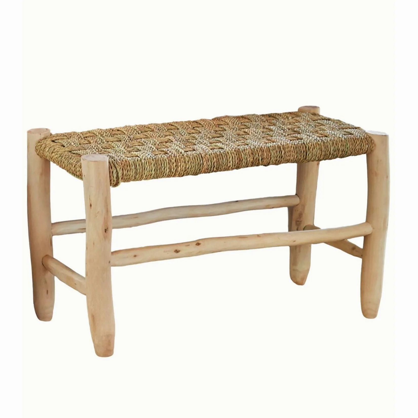 Home Maison - Banc marocain doum tressage Central Bois Naturel 60 x 30 x 30 cm
