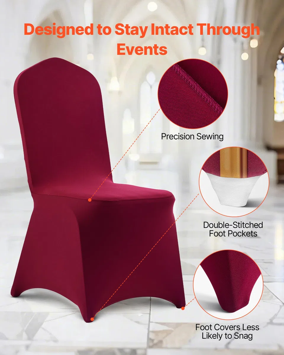VEVOR Lot de 50 Housse de Chaise Extensible, Couverture Protecteur de Chaise en Polyester et Élasthanne, pour Mariage, Salle à Manger et Banquet, Convient aux Sièges Jusqu'à 51x45x95 cm, Bordeaux