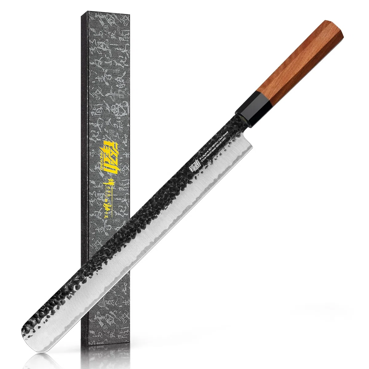 FINDKING Couteau à Jambon 12 Pouces (31 cm), Lame Tranchante en Acier Carbone 9Cr18MoV, Parfait pour la Découpe de Viande, Idéal pour le Barbecue, Série Dynasty