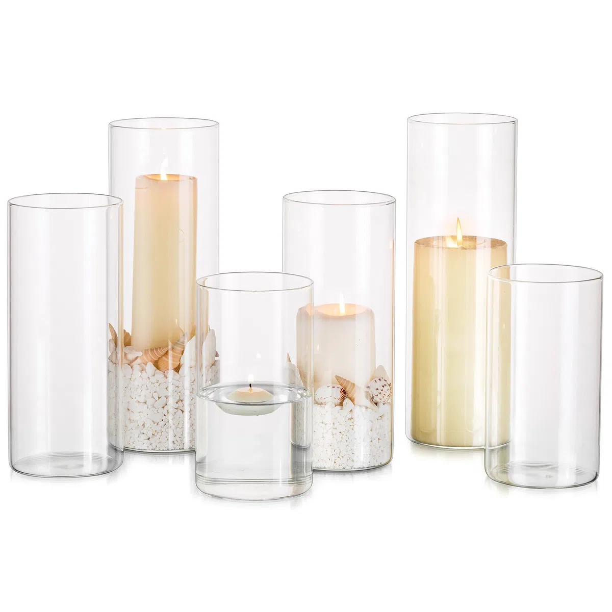 Glasseam Porte - Bougie en Verre pour Bougie Colonne Hurricane Porte - Bougie 6 pour Bougie Flottante Oath Tea Light Grand Porte - Bougie pour Décoration De Table Vase Cylindrique pour Pampas